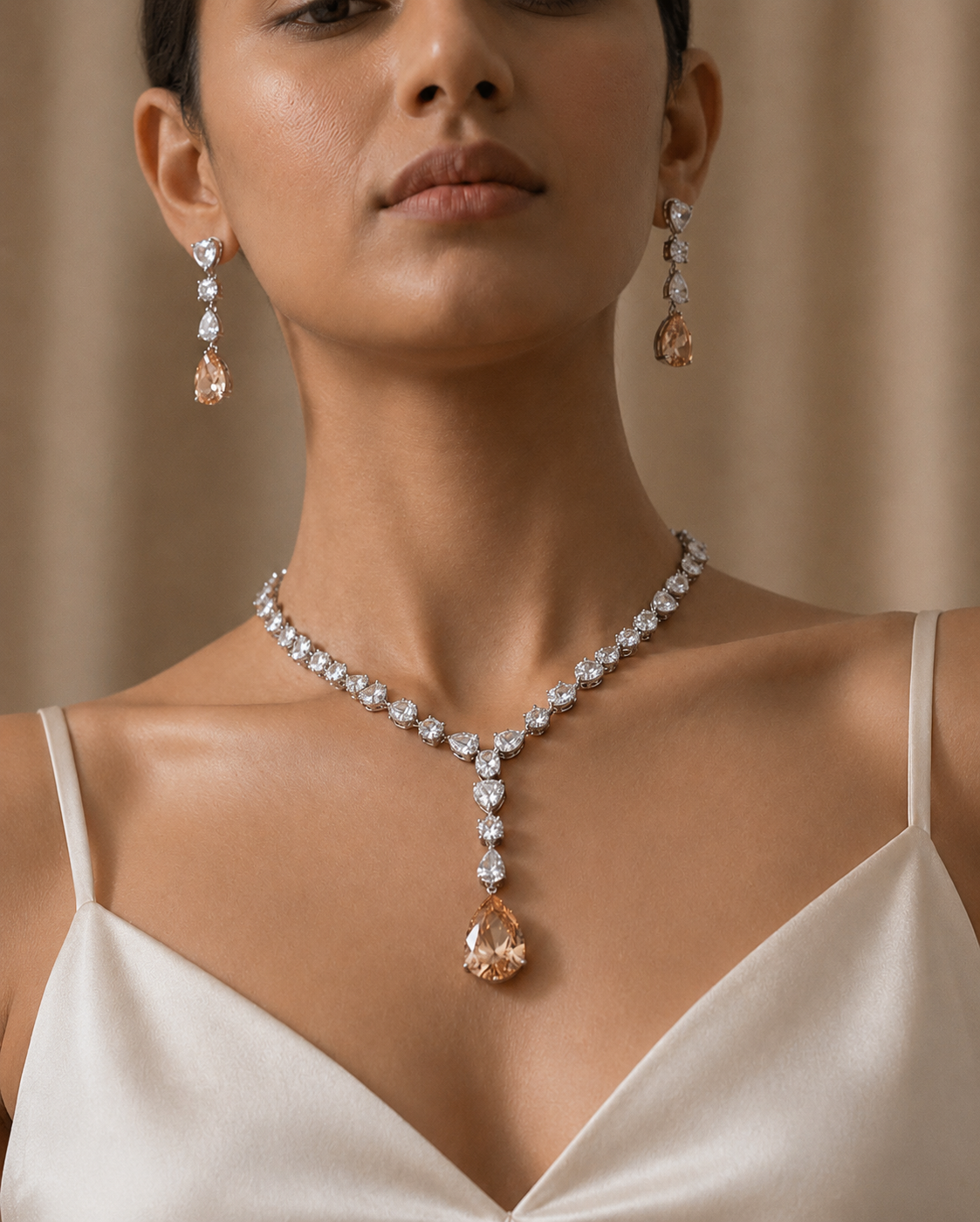 Champagne Drop Statement Necklace Set – Luxe Evening Edit