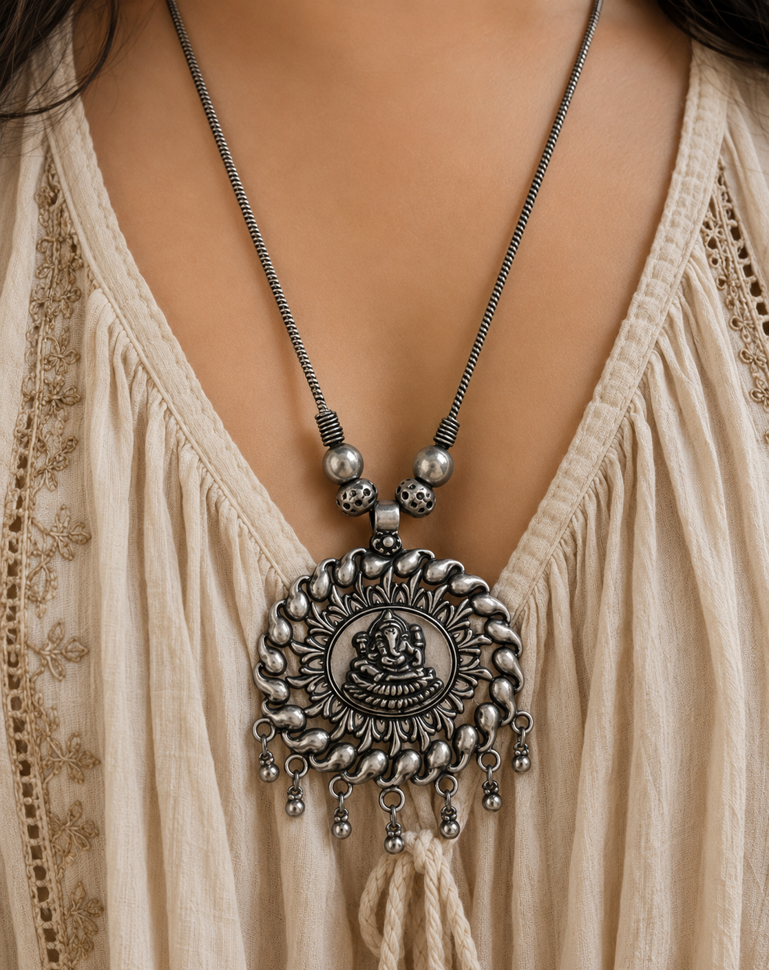 Oxidized Silver Lord Ganesha Pendant Necklace – A Sacred Statement of Devotion