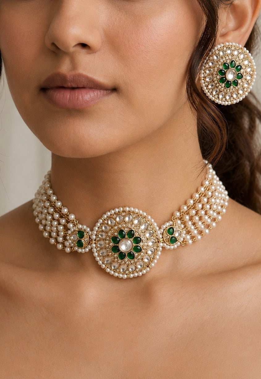 Royal Kundan Choker Set with Intricate Pearl Detailing