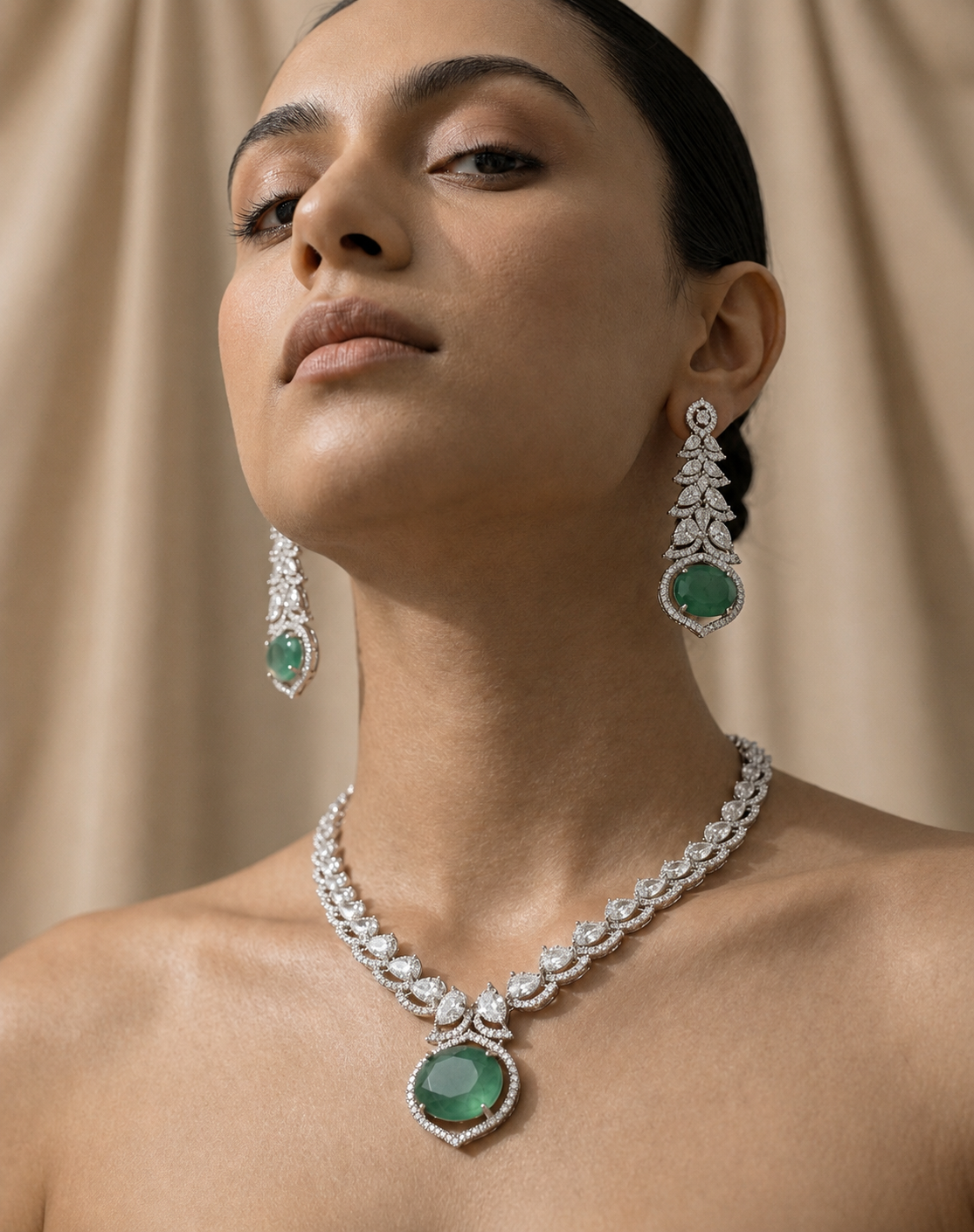 Green Radiance Diamond Halo Jewelry Set