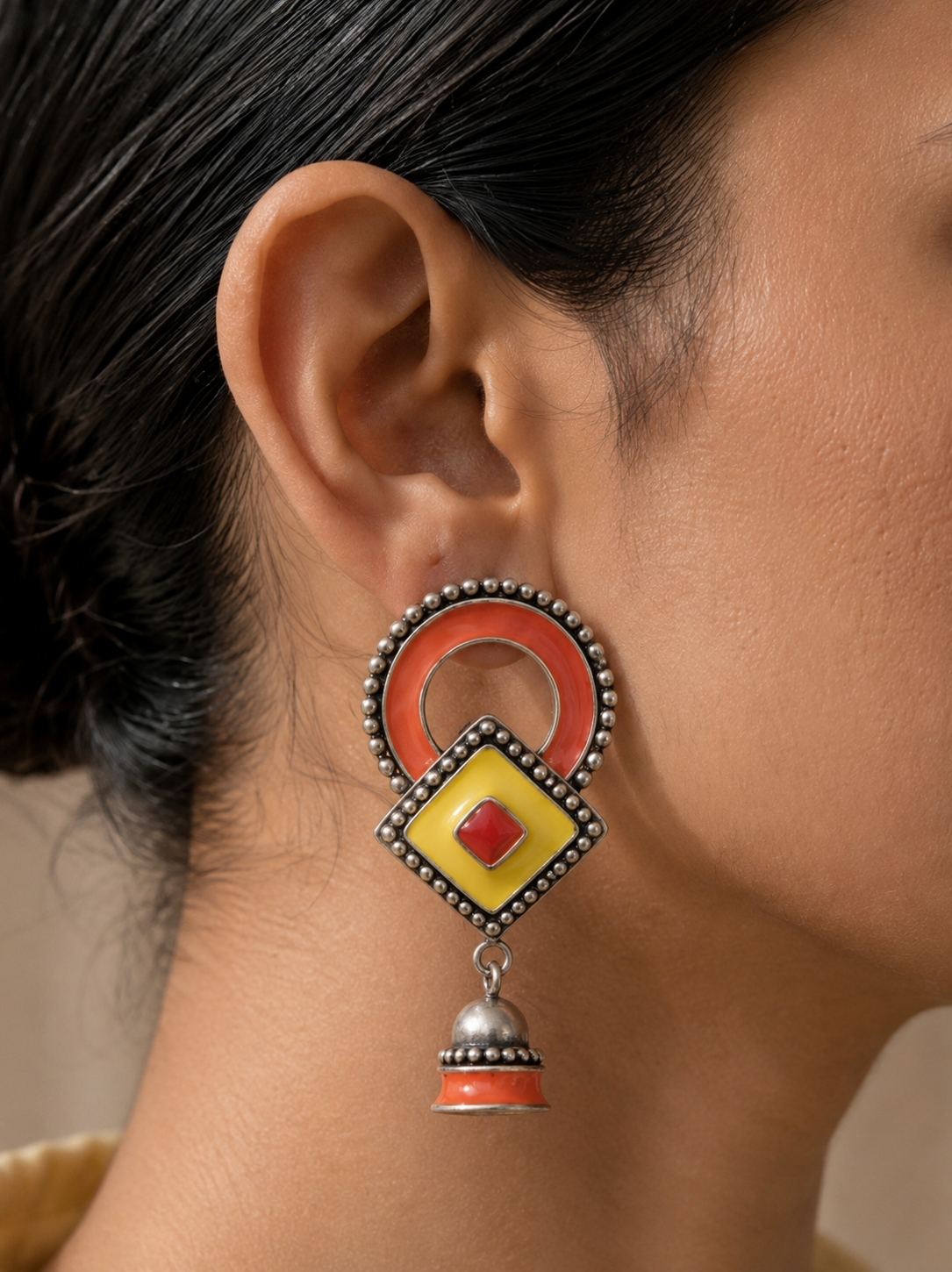 925 Silver Earrings with Yellow and Orange Accents