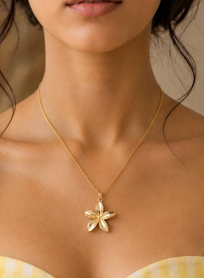Real Gold Plated Waterproof Stainless Steel Flower Pendant Necklace