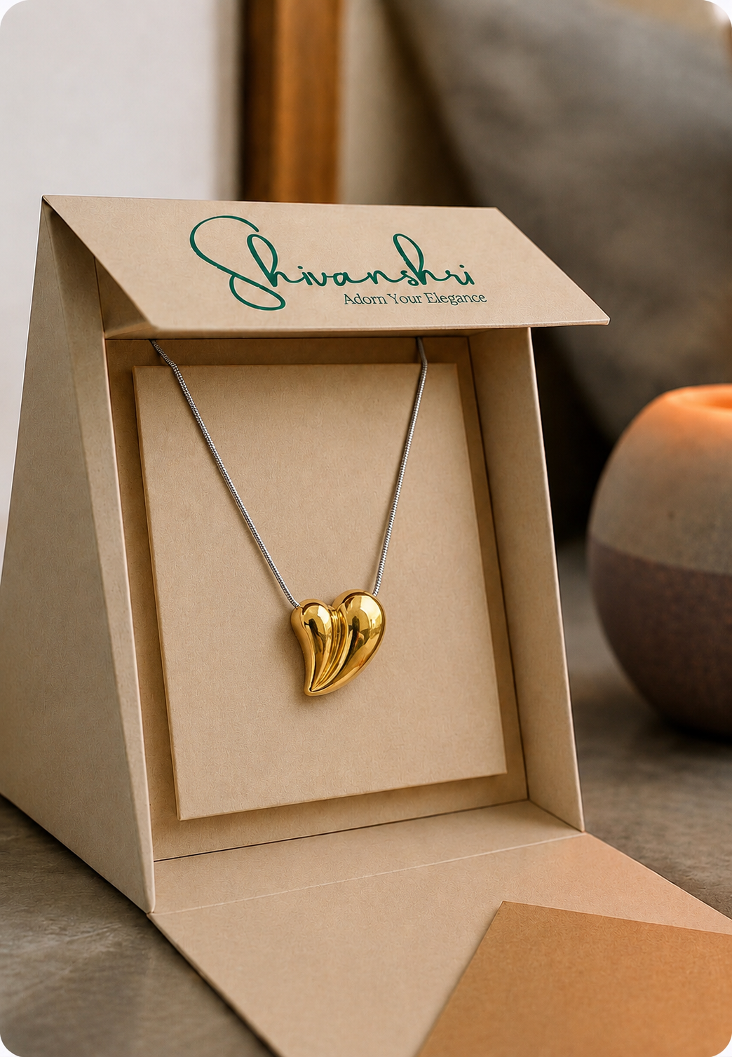 Milaya Sculpted Heart Pendant Necklace | Statement Golden Finish | Two-Tone