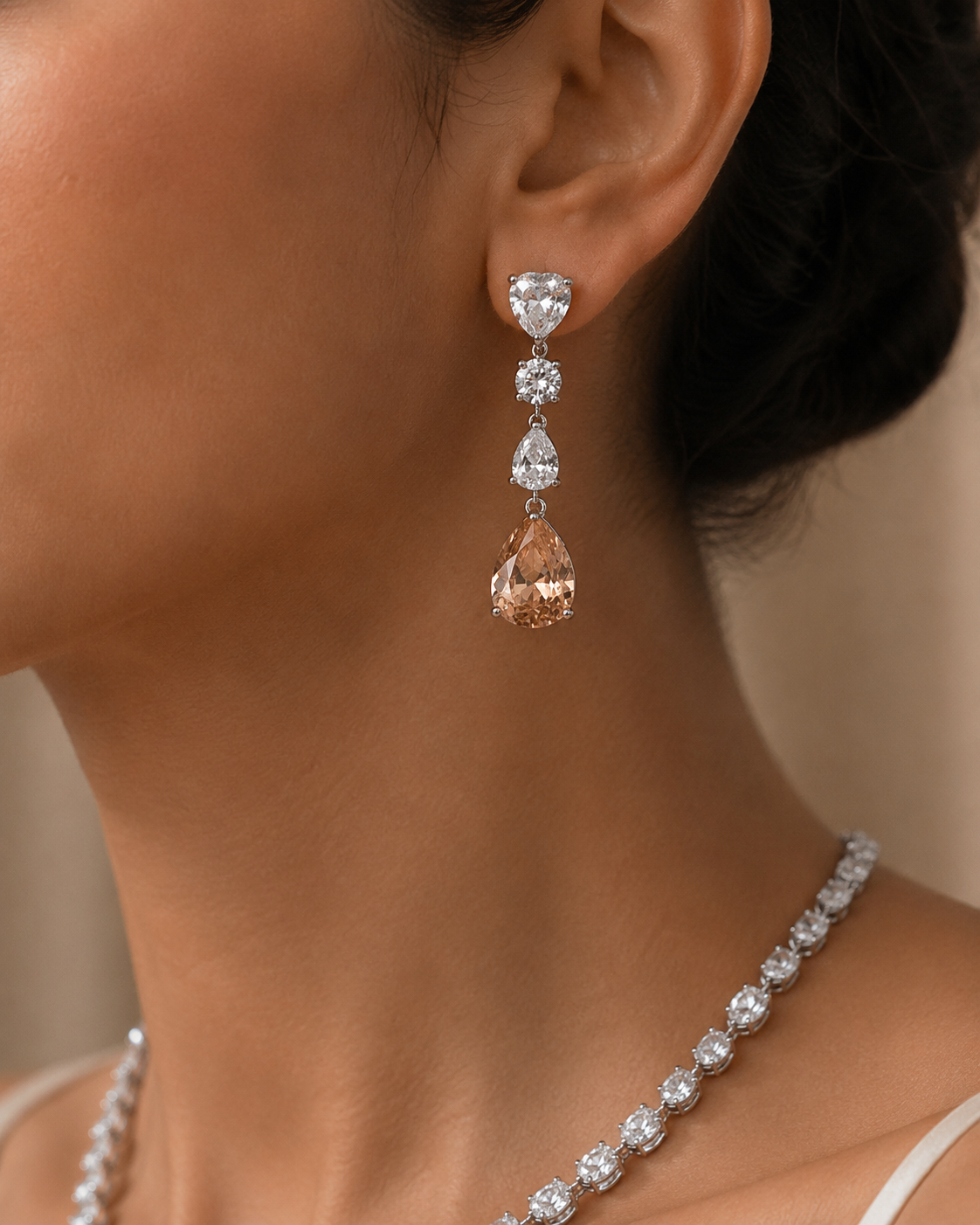 Champagne Drop Statement Necklace Set – Luxe Evening Edit