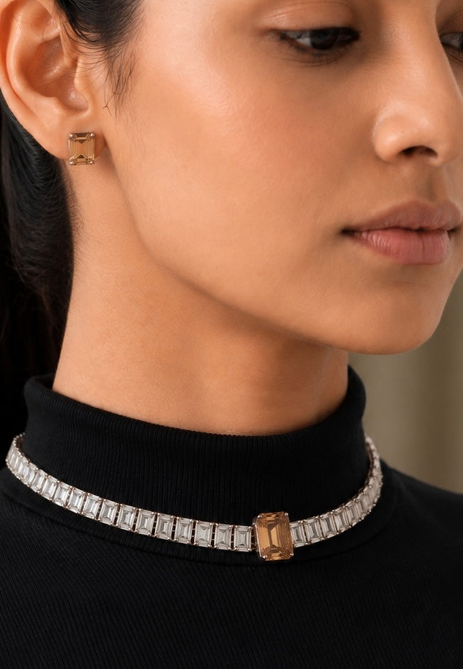 Champagne Baguette Diamond Look Choker Set – Luxe Evening Edit