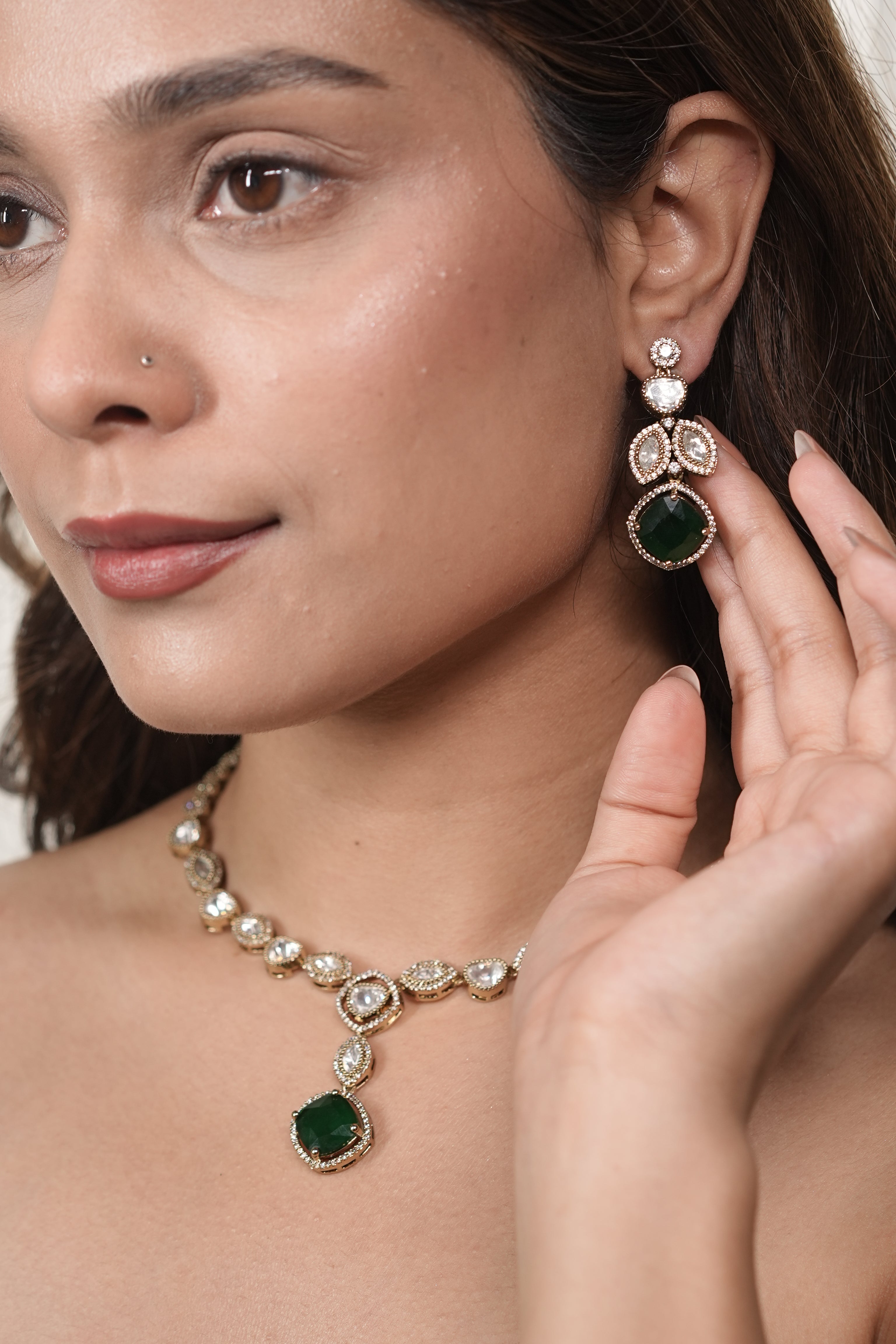 Gorgeous Moissanite Polki Necklace Set: Timeless Elegance