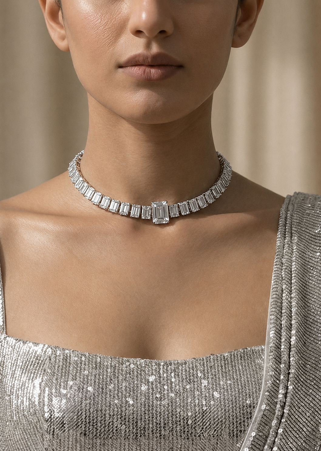 Baguette Diamond Look Choker Set – Luxe Evening Edit
