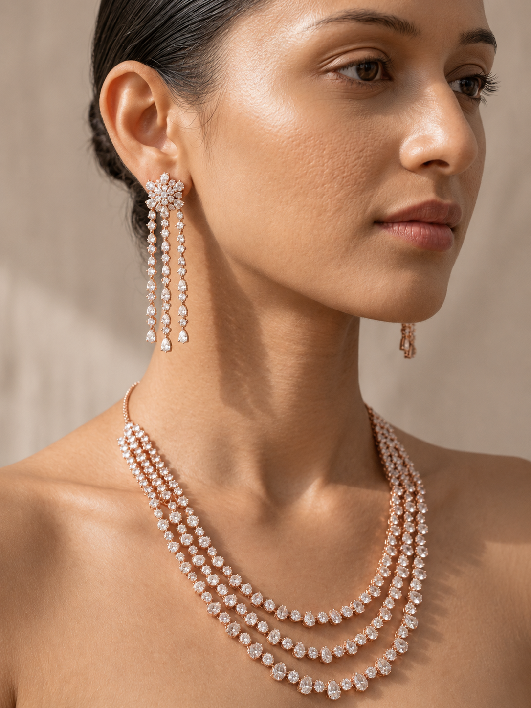 Radiant Rose: Diamond Necklace Set in Rose Gold