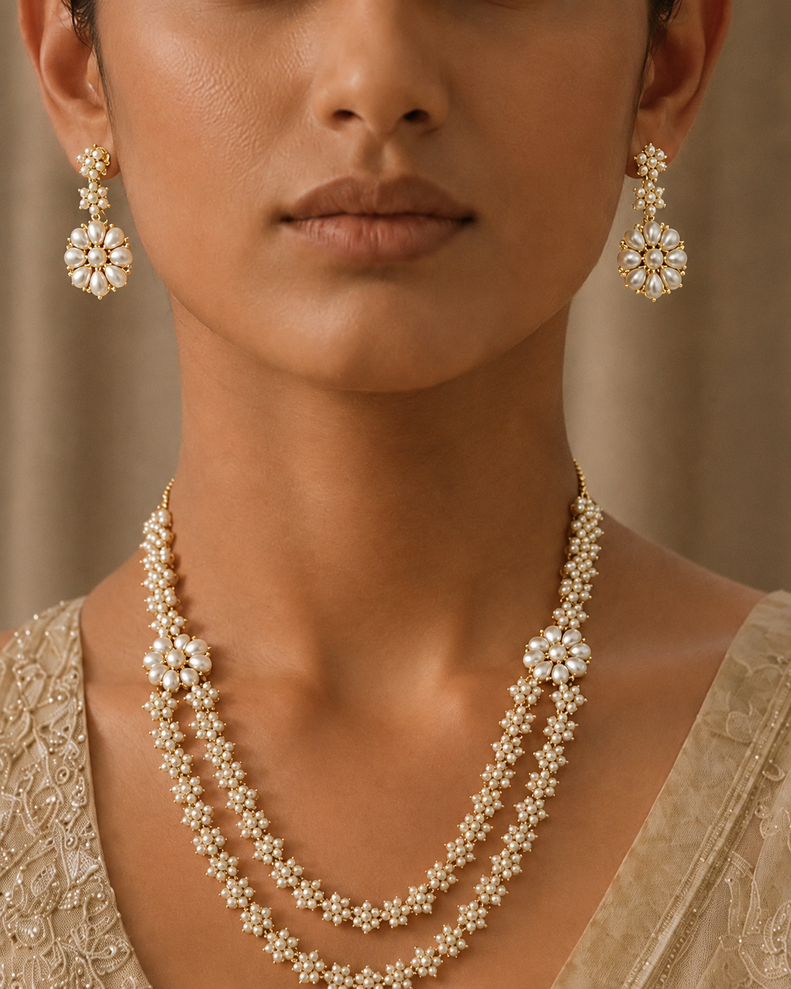 Gold-Plated Two-Layer Pearl Necklace