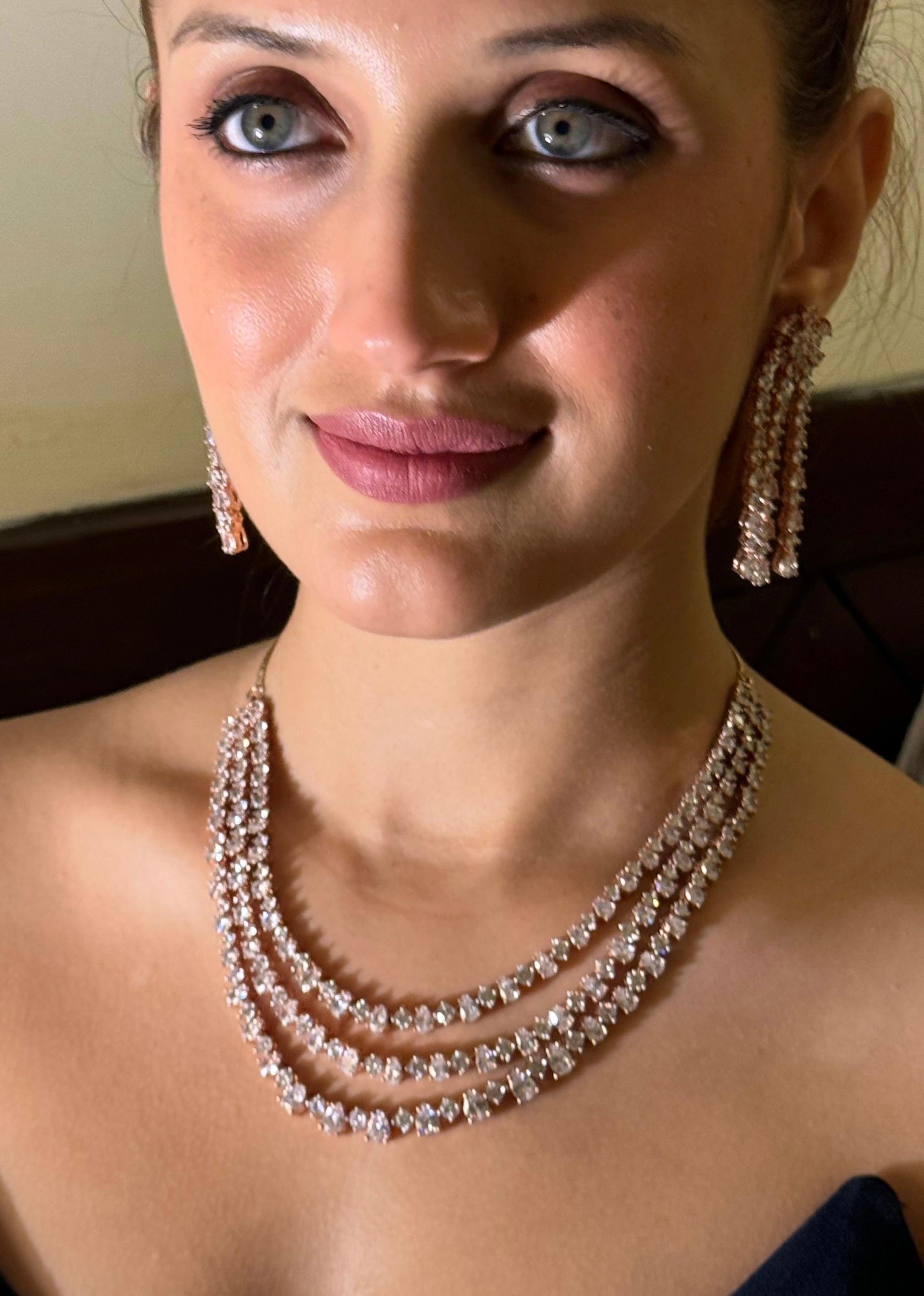 Radiant Rose: Diamond Necklace Set in Rose Gold