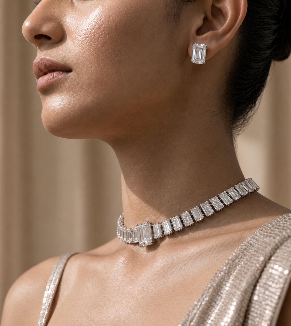 Baguette Diamond Look Choker Set – Luxe Evening Edit