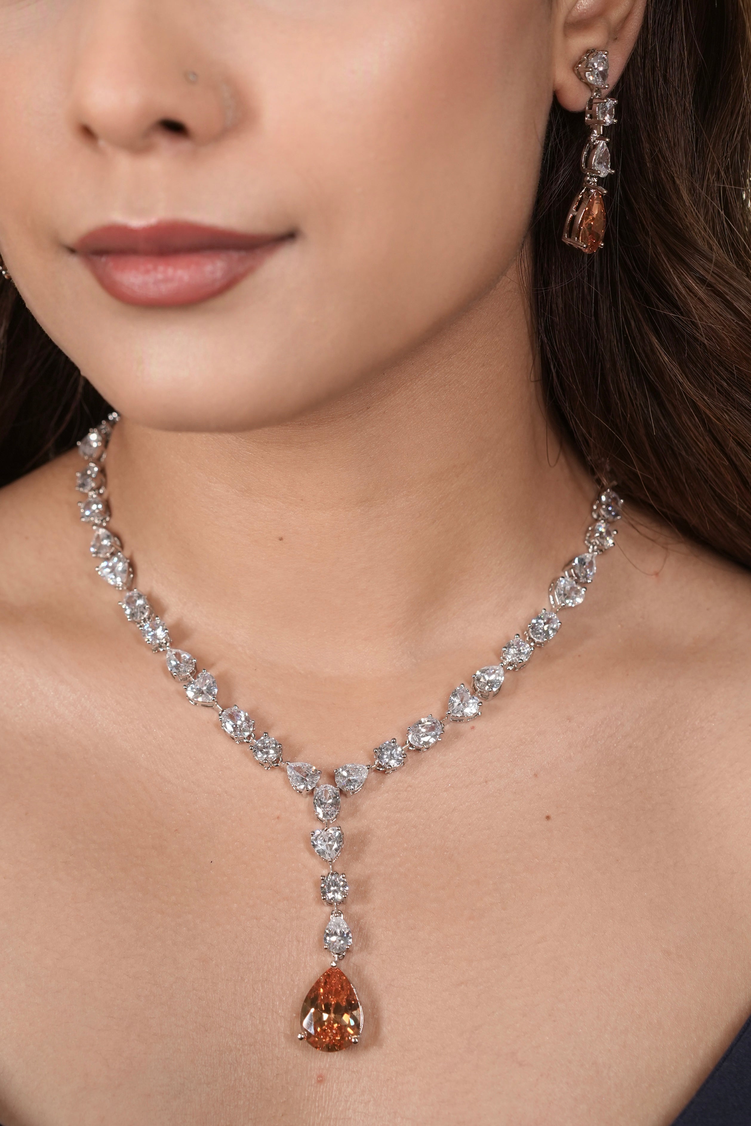 Champagne Drop Statement Necklace Set – Luxe Evening Edit