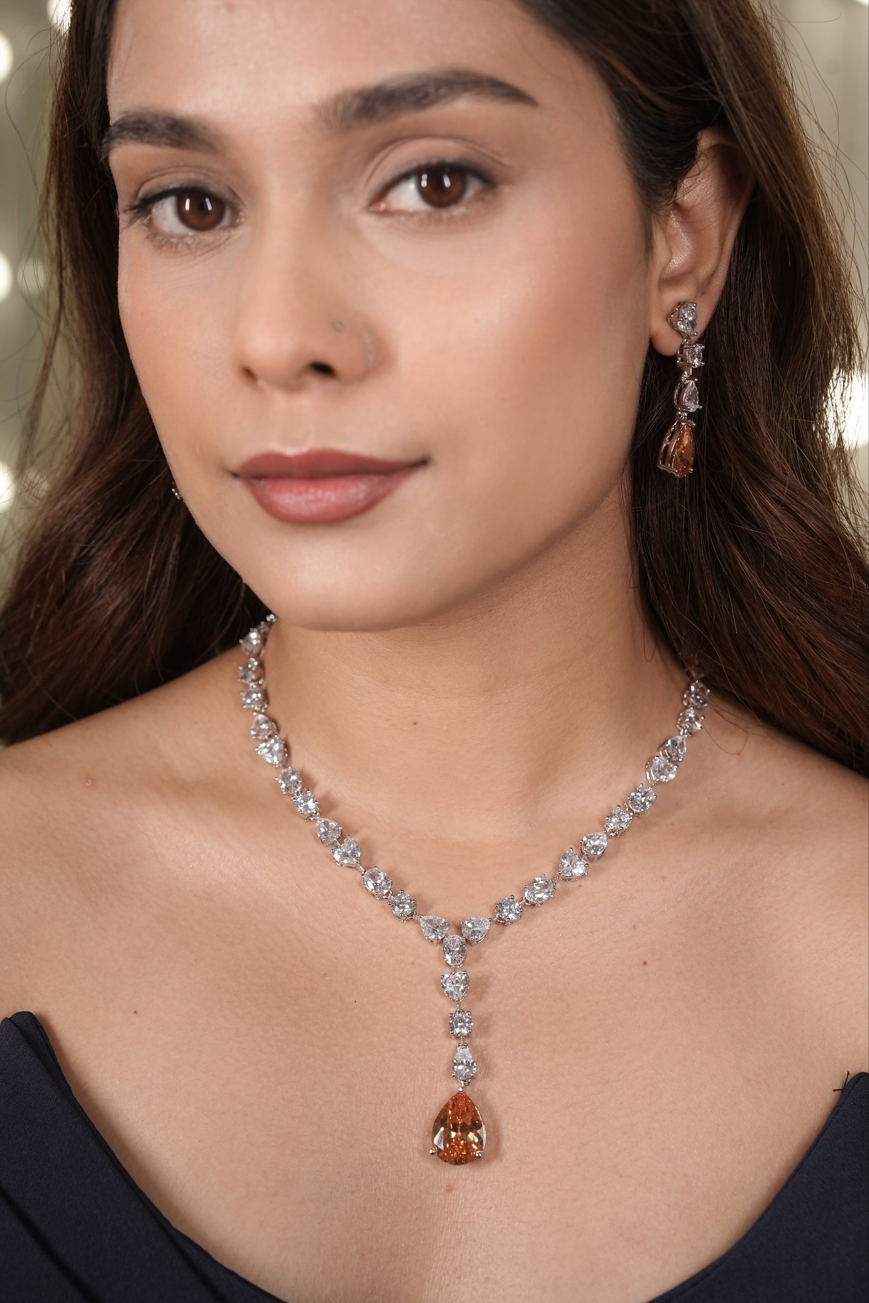 Champagne Drop Statement Necklace Set – Luxe Evening Edit