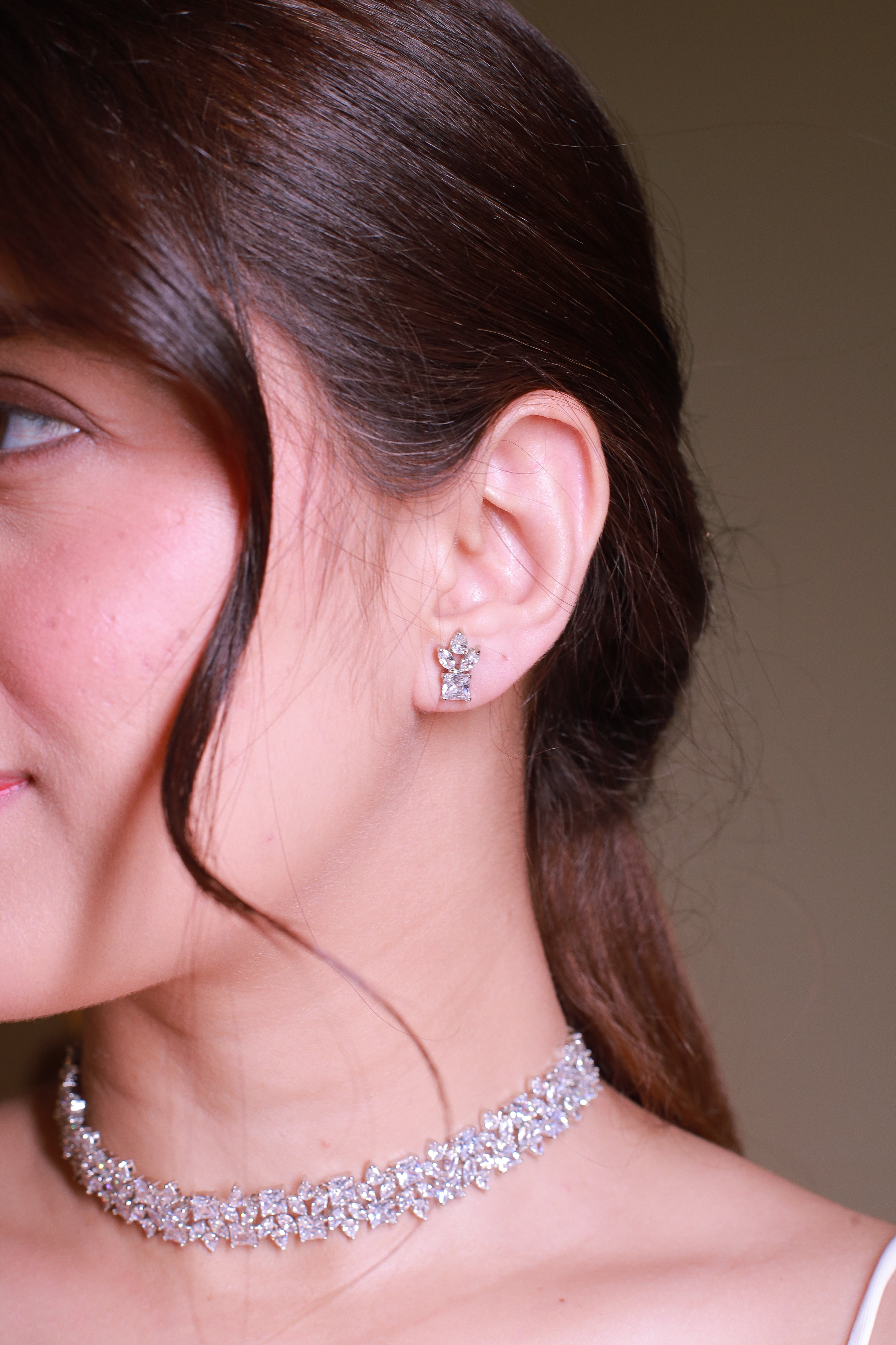 Marquise &amp; Emerald-Cut Diamond Cluster Necklace &amp; Earring Set