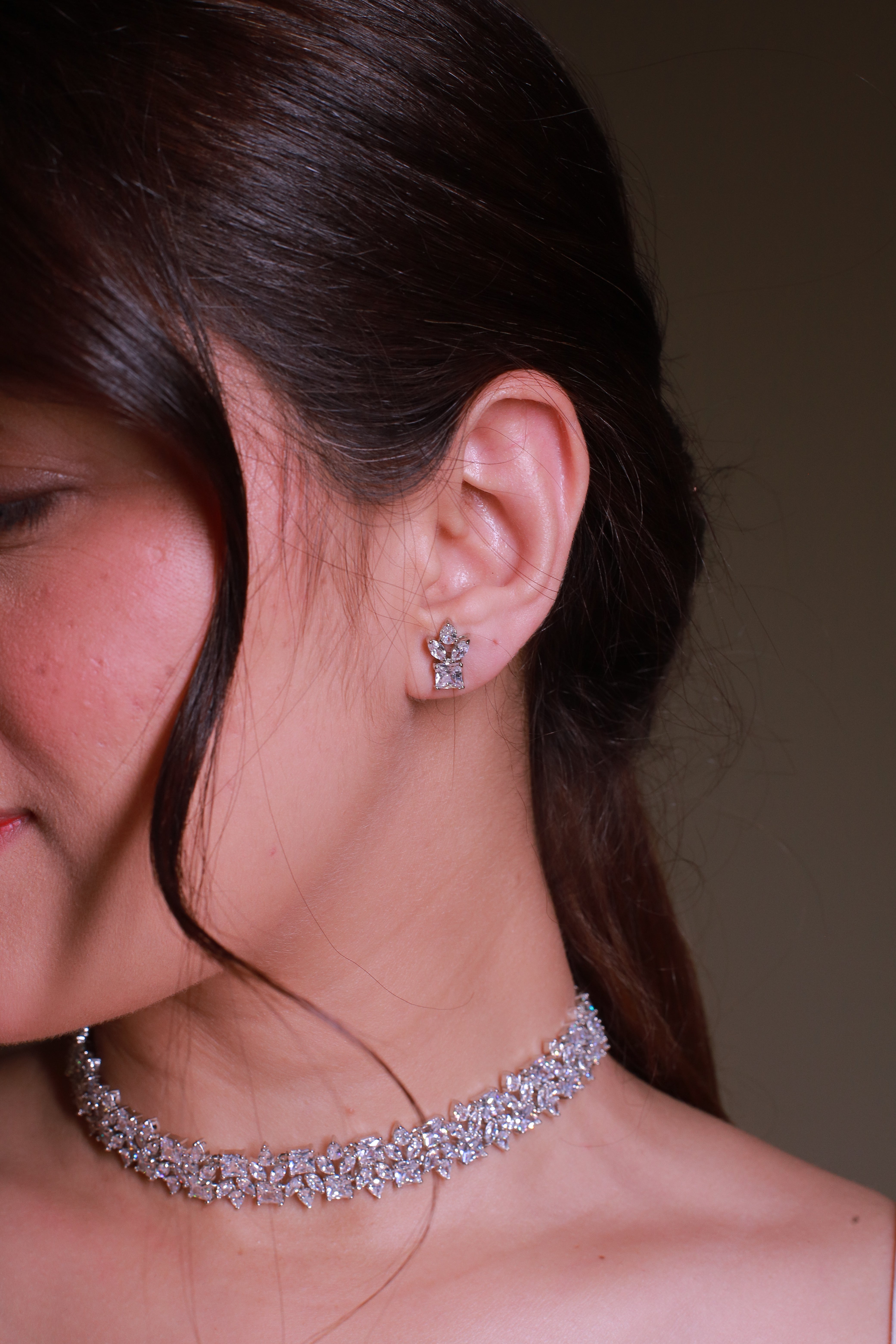 Marquise &amp; Emerald-Cut Diamond Cluster Necklace &amp; Earring Set