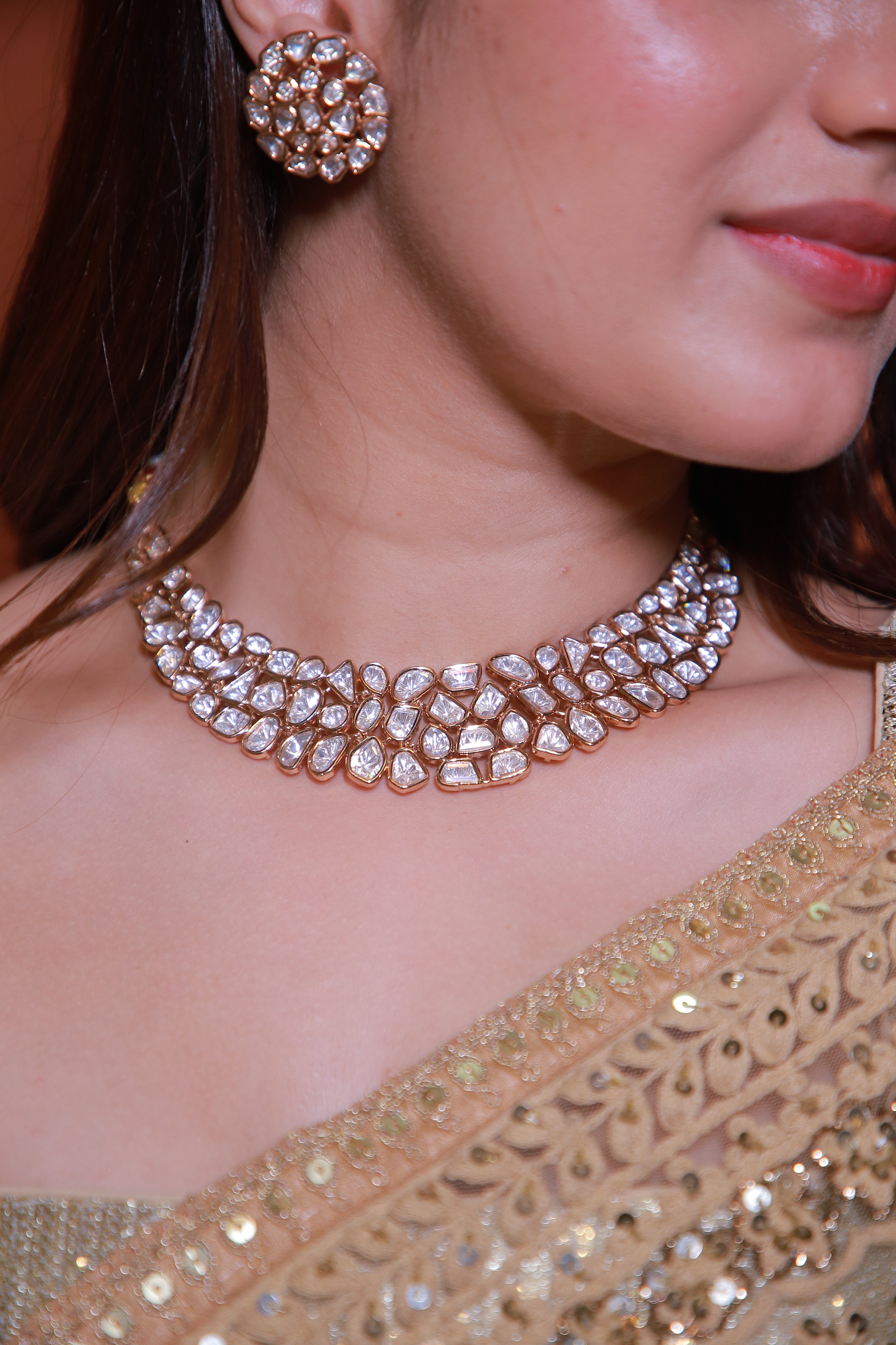 22K Gold Plated Uncut Kundan Choker Set – Royal Bridal Edit