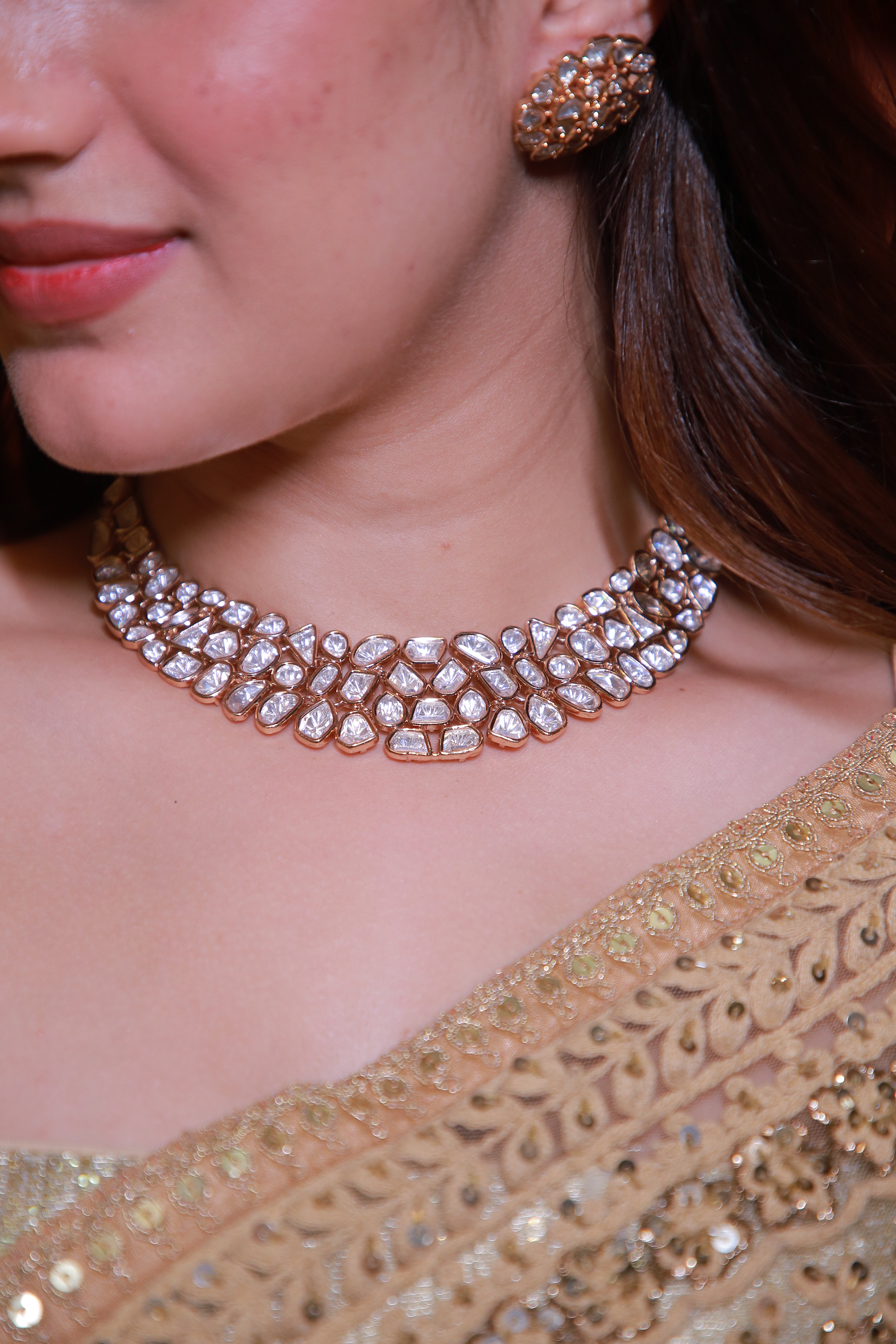 22K Gold Plated Uncut Kundan Choker Set – Royal Bridal Edit