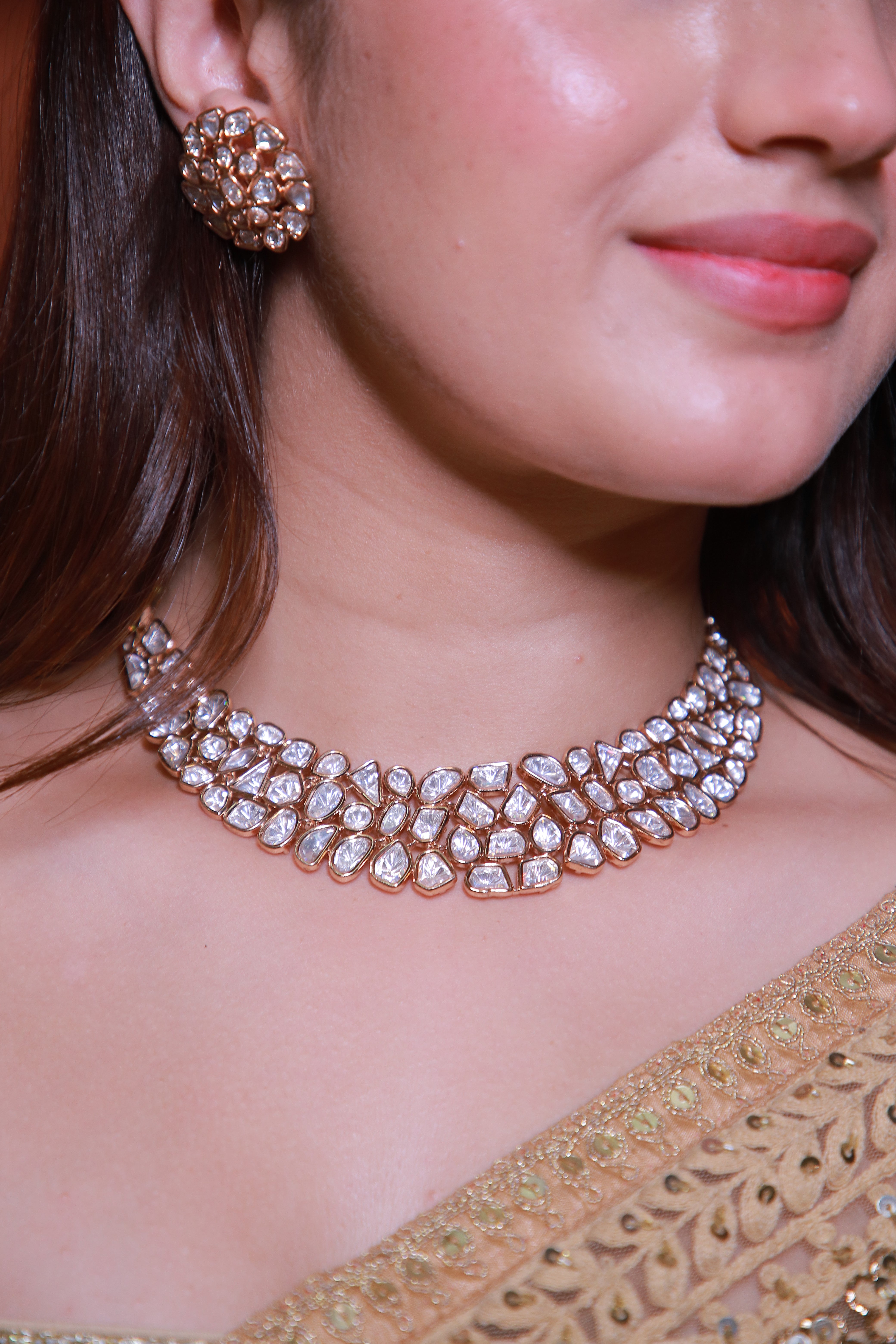 22K Gold Plated Uncut Kundan Choker Set – Royal Bridal Edit