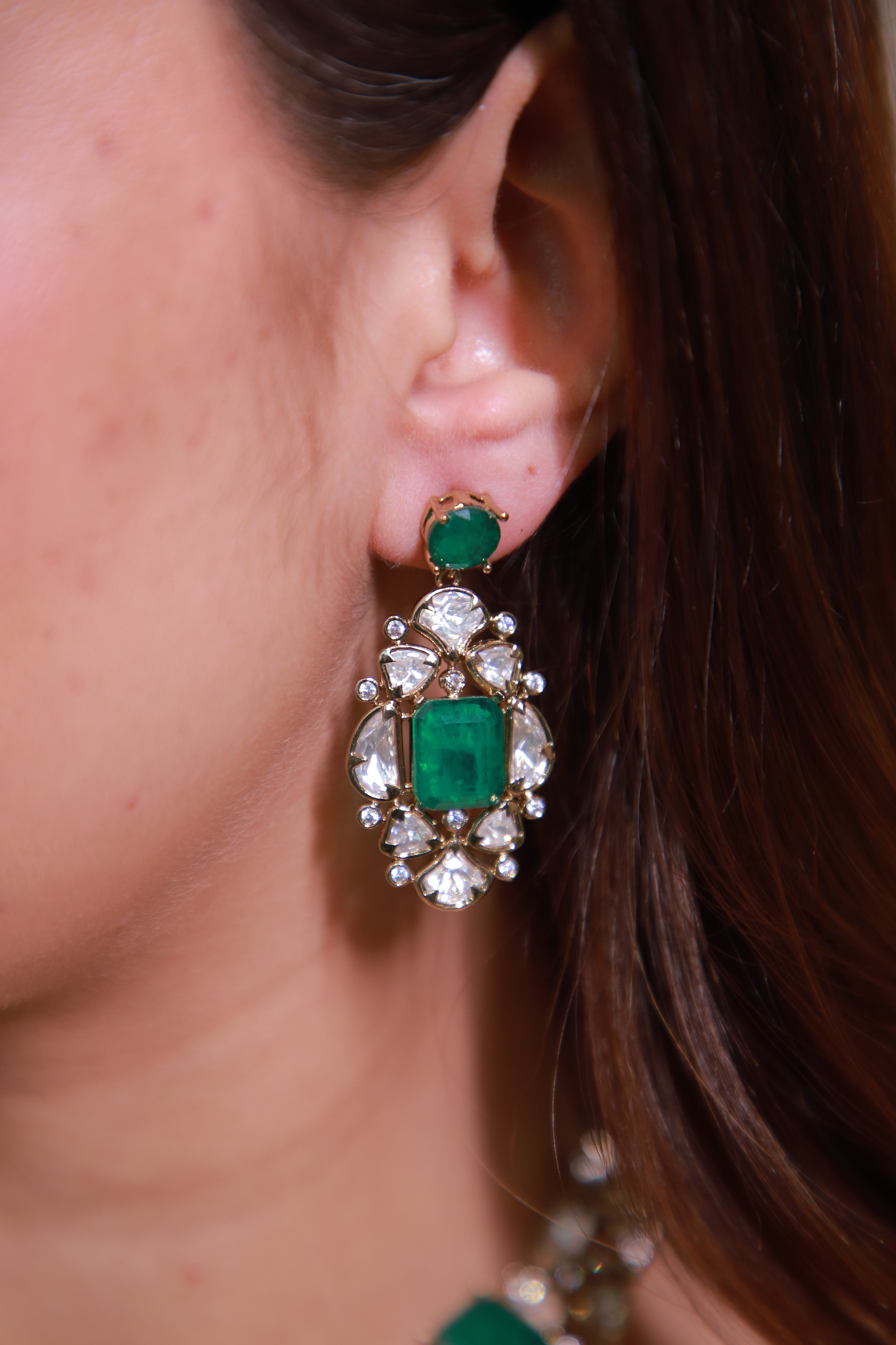 22K Mehendi Gold Plated Antique Polki Diamond Choker Necklace Set with Emerald Accents | Heritage Bridal &amp; Statement Jewellery with Matching Earrings