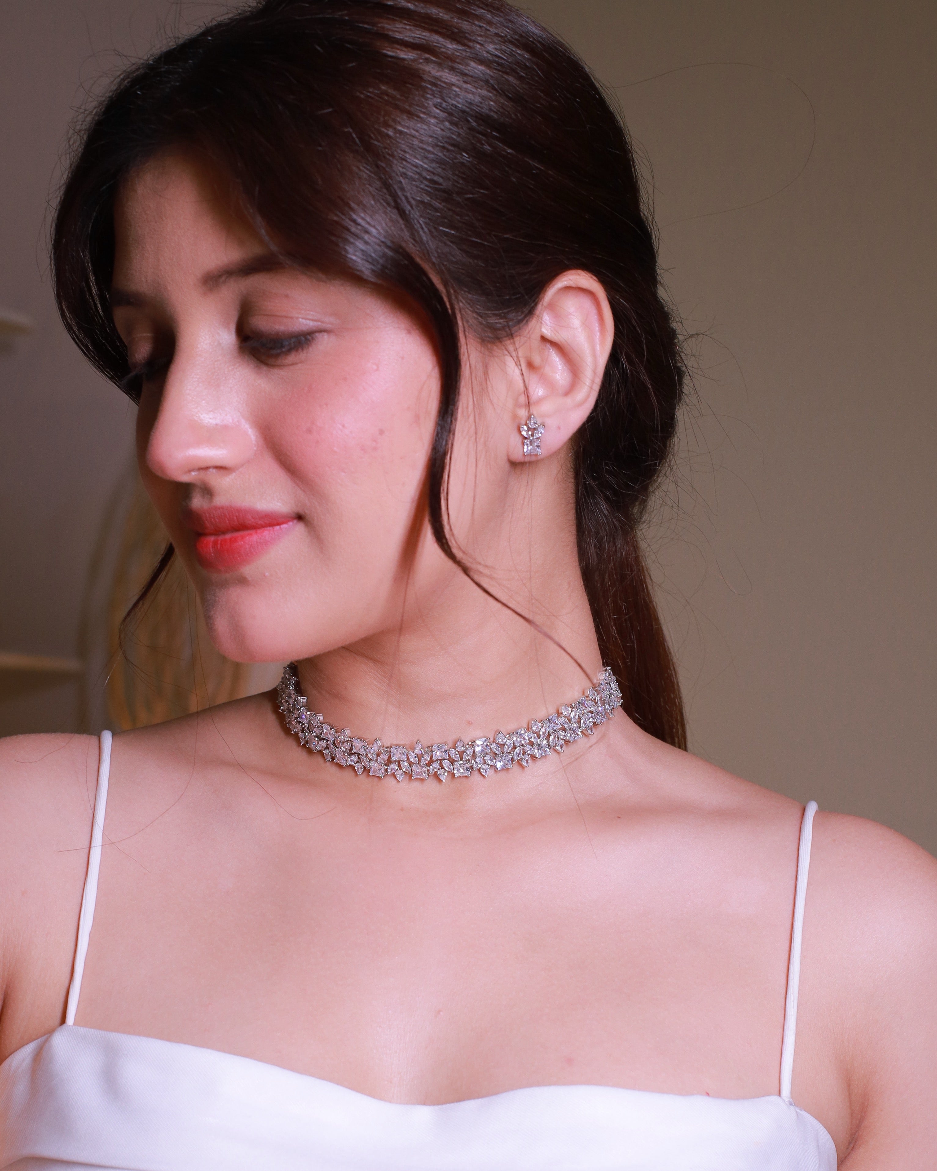 Marquise &amp; Emerald-Cut Diamond Cluster Necklace &amp; Earring Set