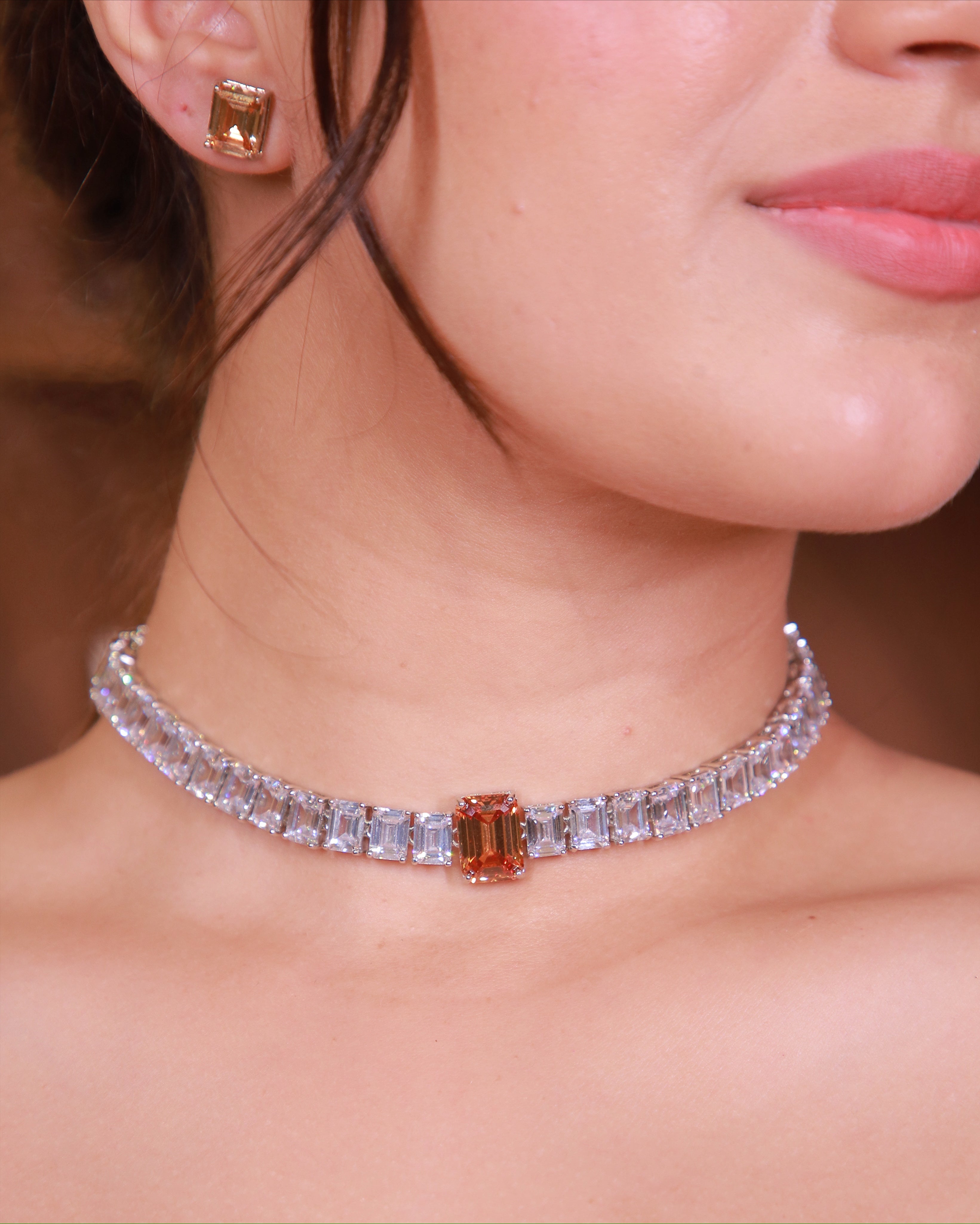 Champagne Baguette Diamond Look Choker Set – Luxe Evening Edit