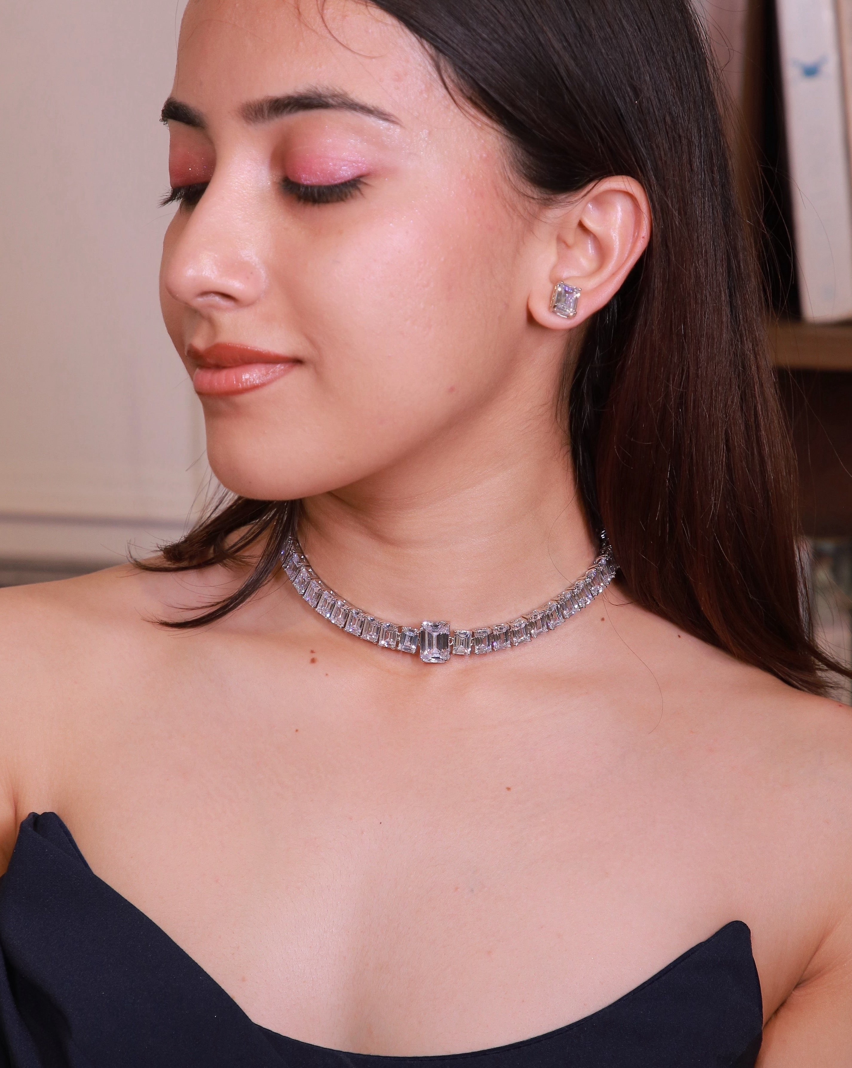 Baguette Diamond Look Choker Set – Luxe Evening Edit