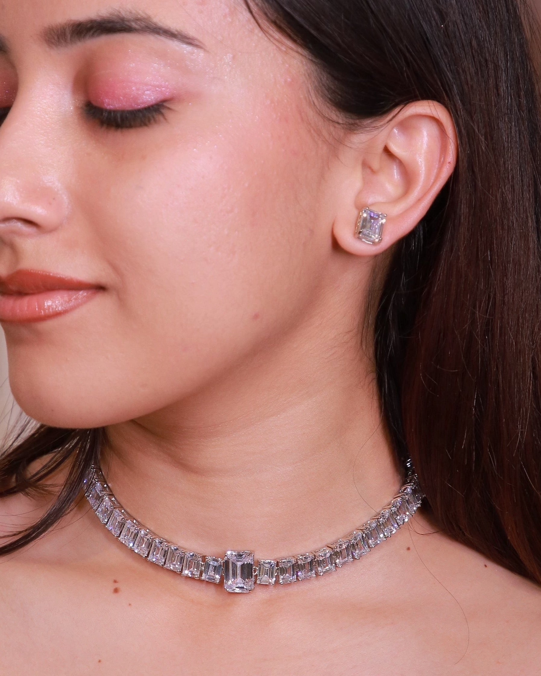 Baguette Diamond Look Choker Set – Luxe Evening Edit