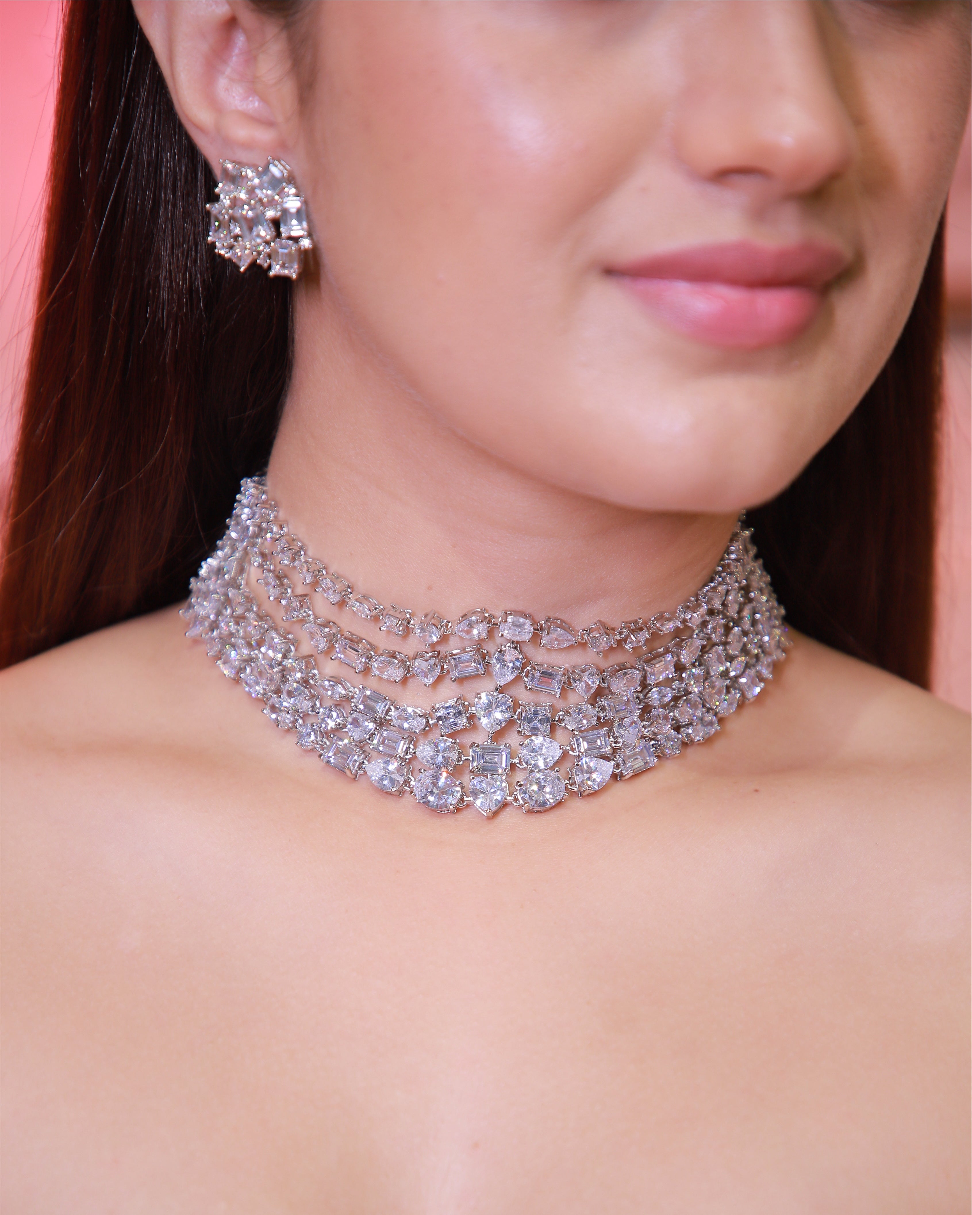 Multi-Layer Bridal Choker Set — Premium American Diamond