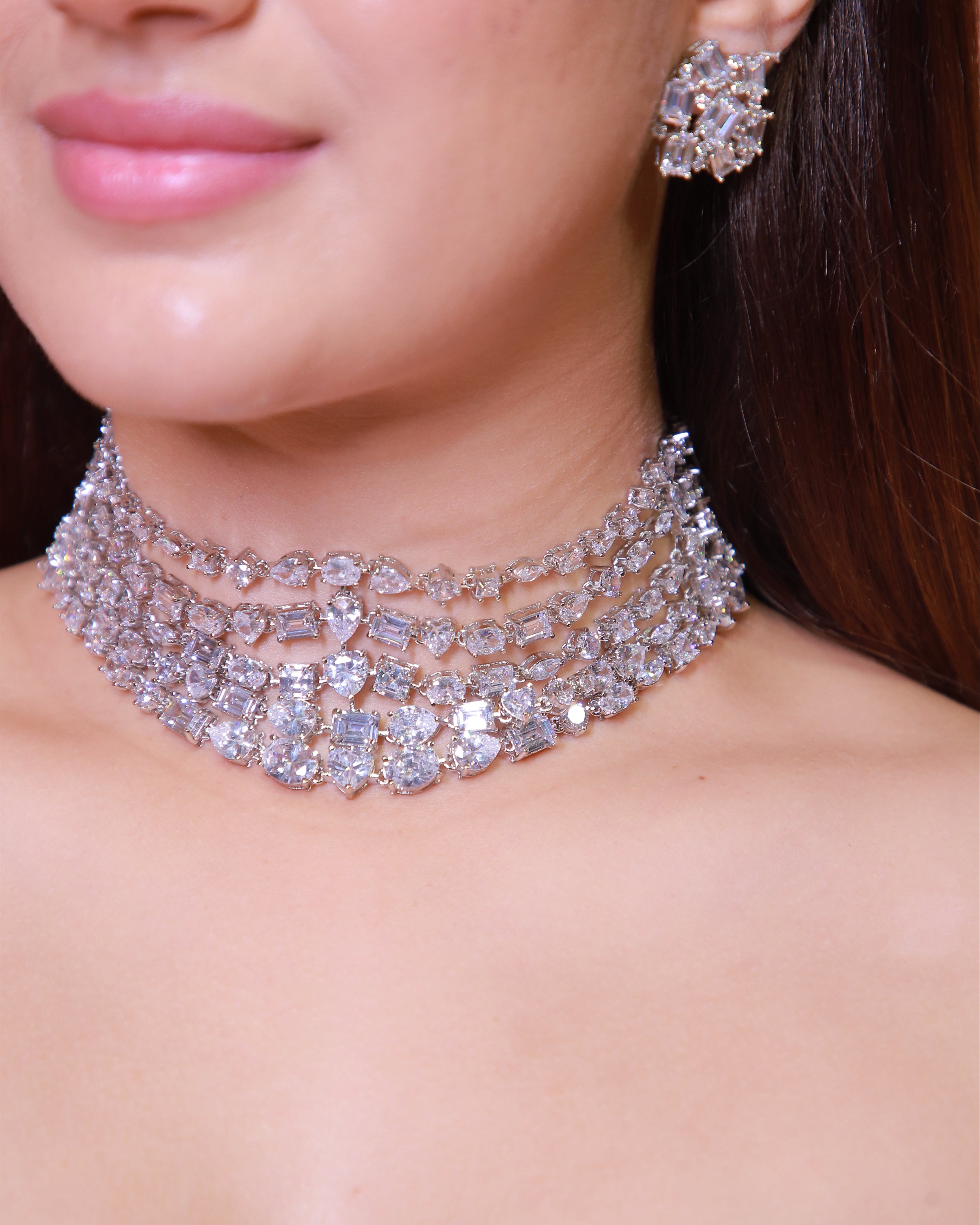 Multi-Layer Bridal Choker Set — Premium American Diamond