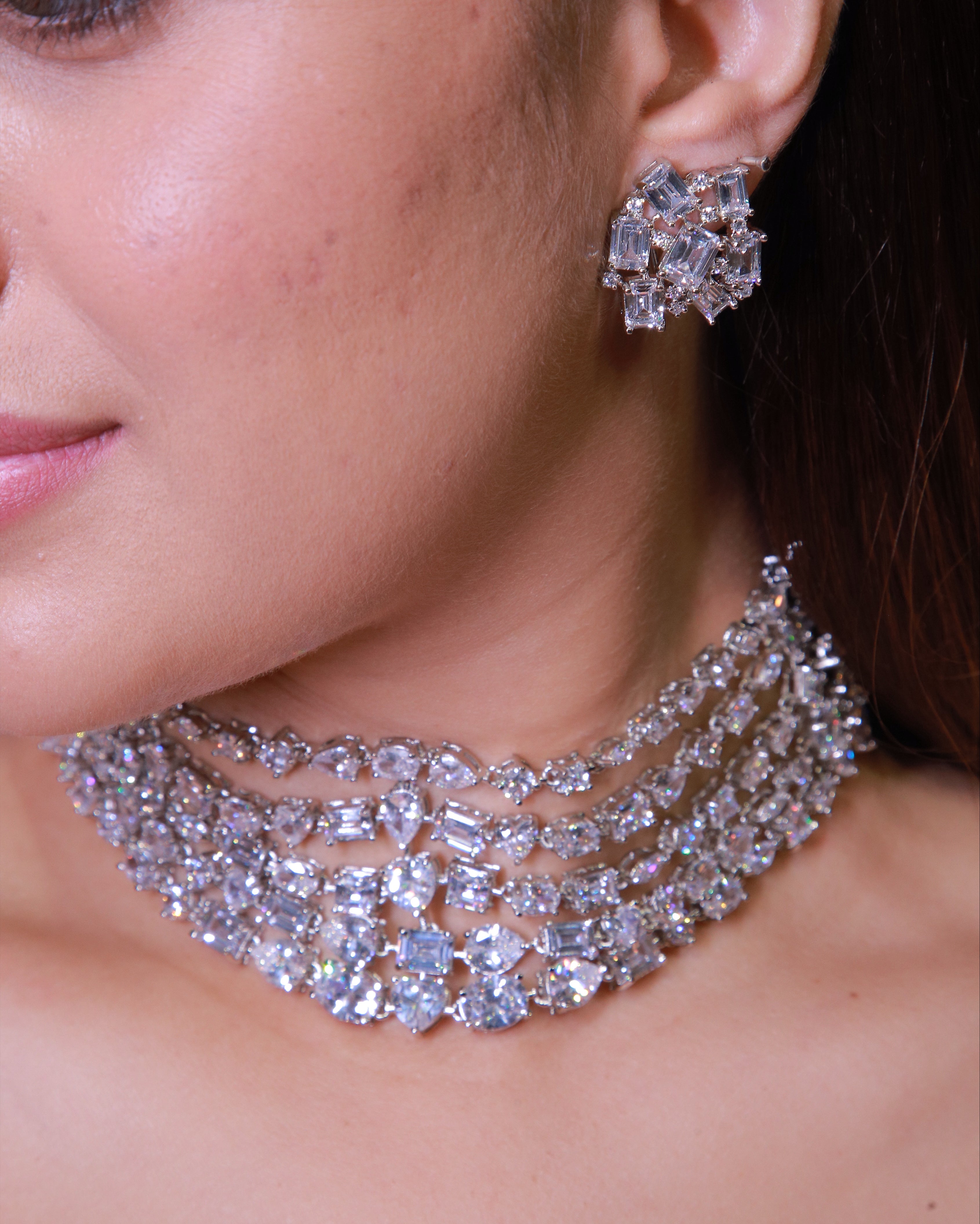 Multi-Layer Bridal Choker Set — Premium American Diamond