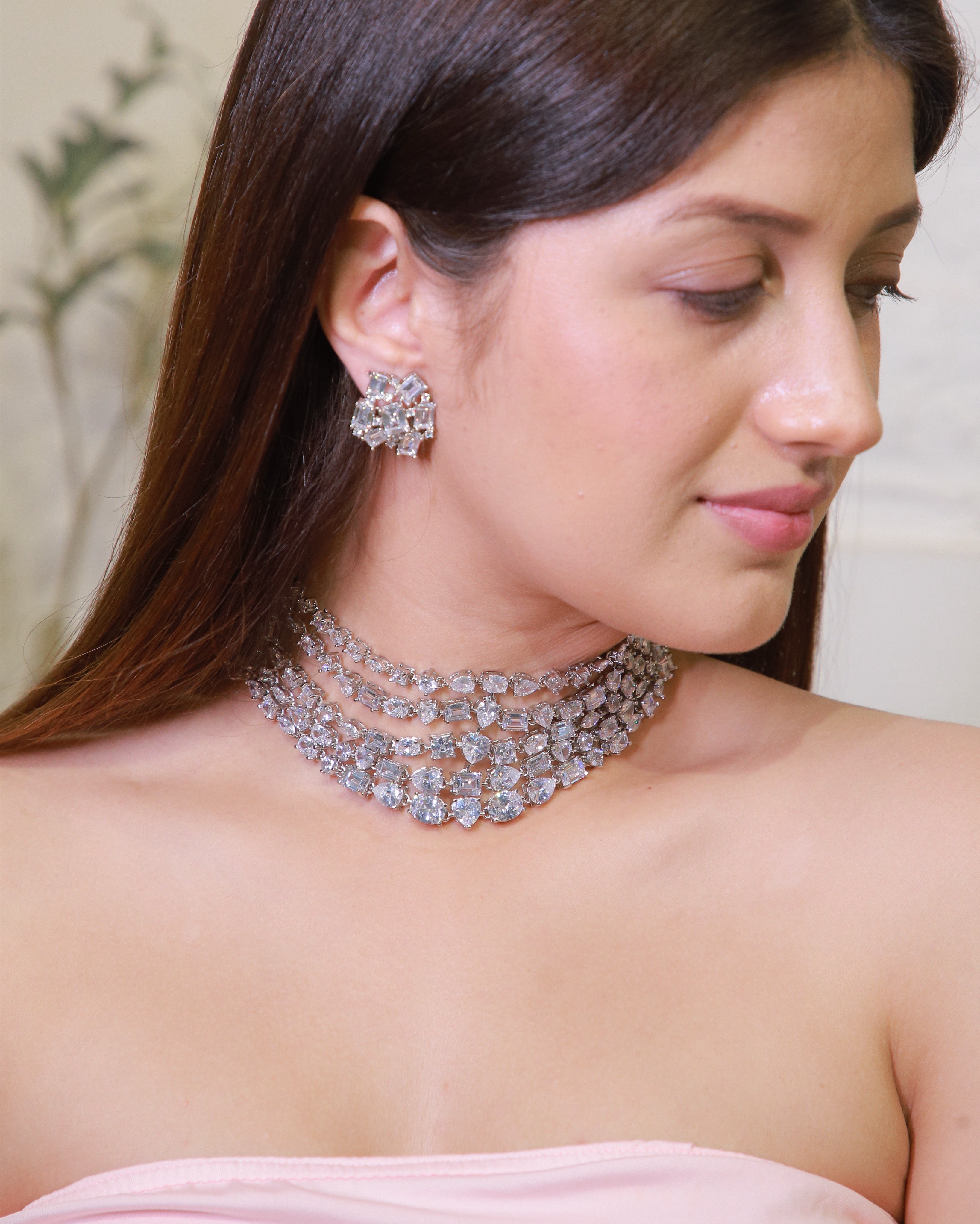 Multi-Layer Bridal Choker Set — Premium American Diamond