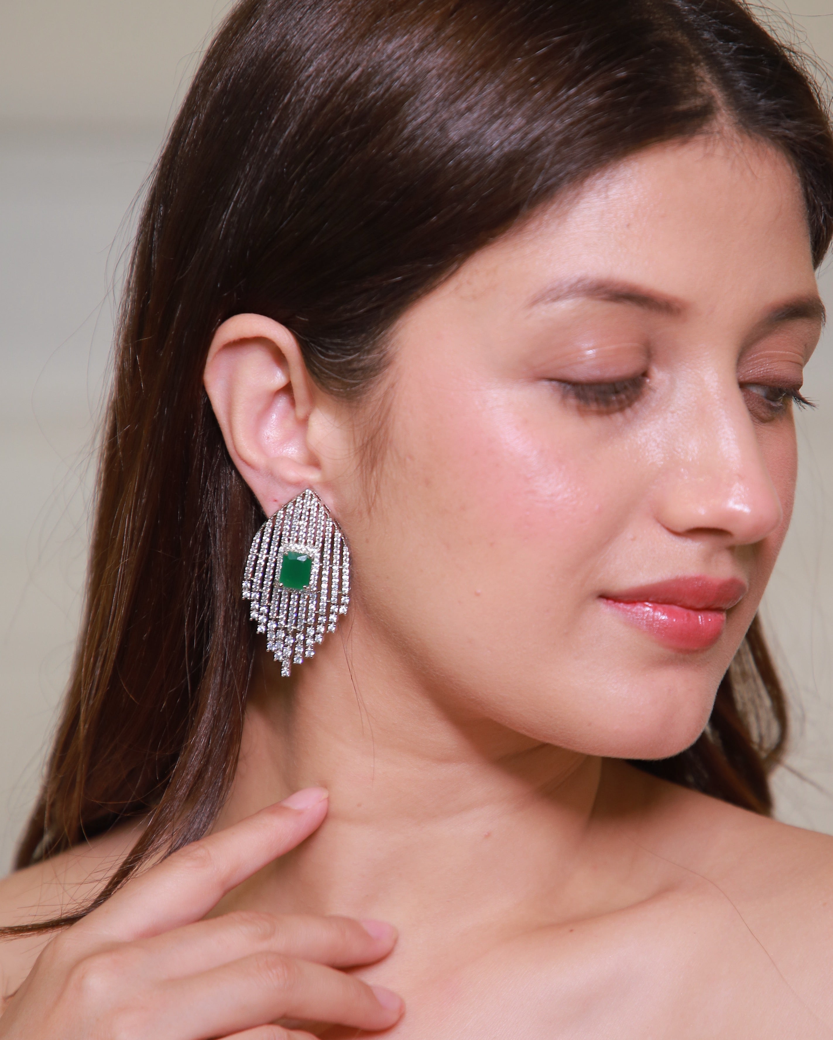 Emerald Green American Diamond Statement Earrings