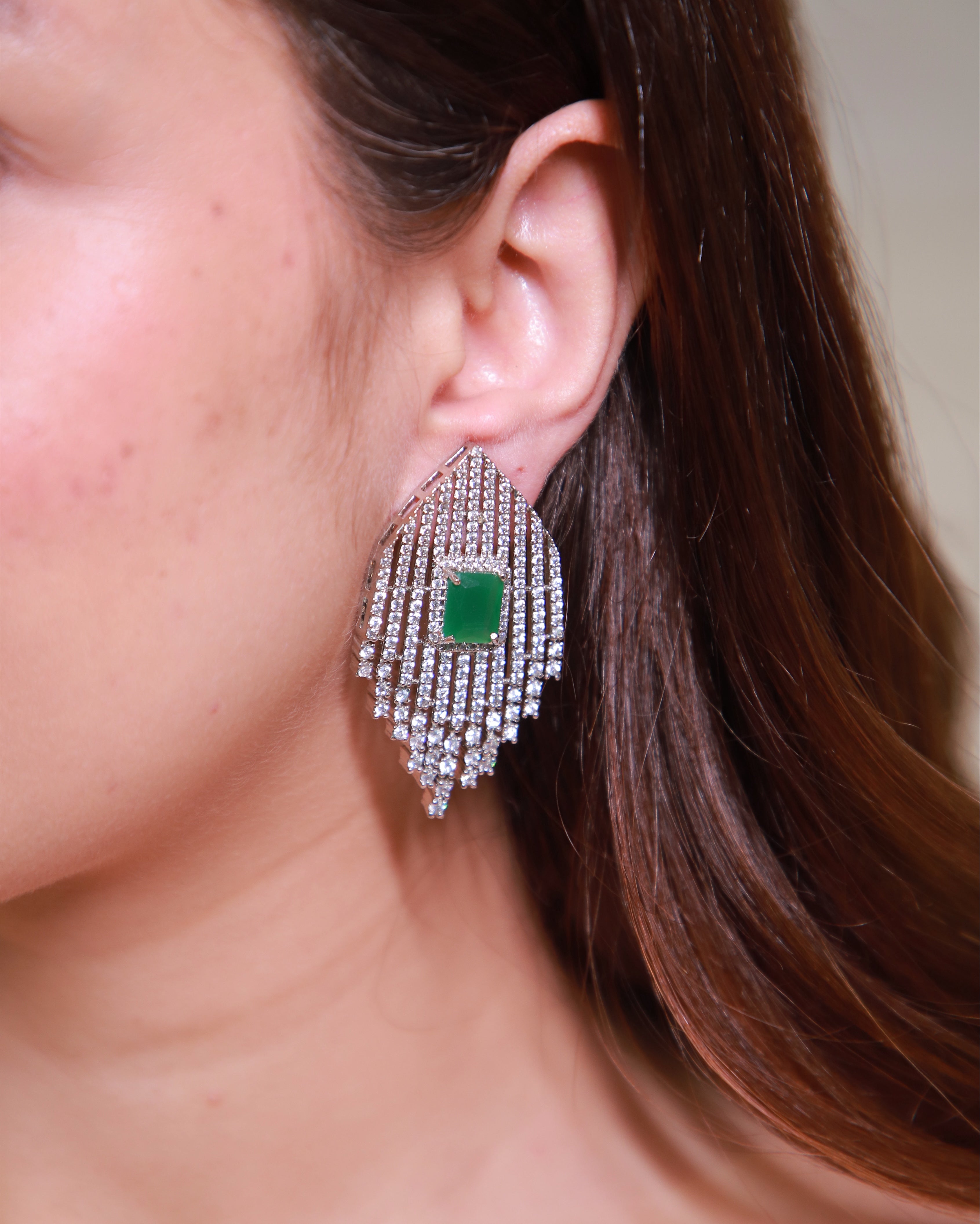 Emerald Green American Diamond Statement Earrings