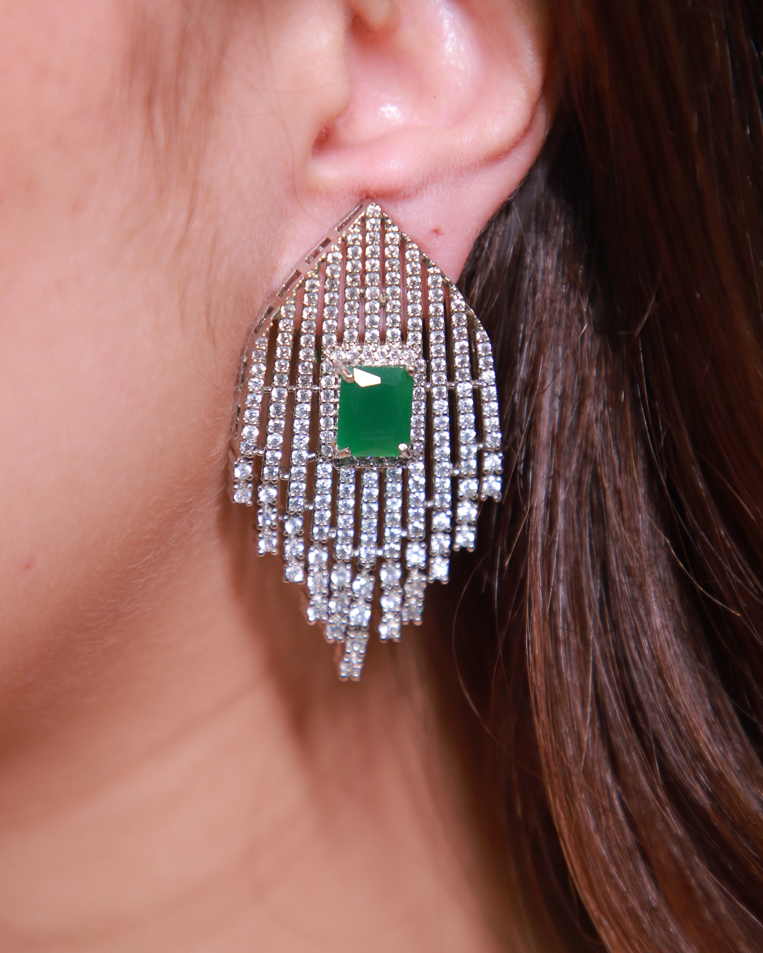 Emerald Green American Diamond Statement Earrings