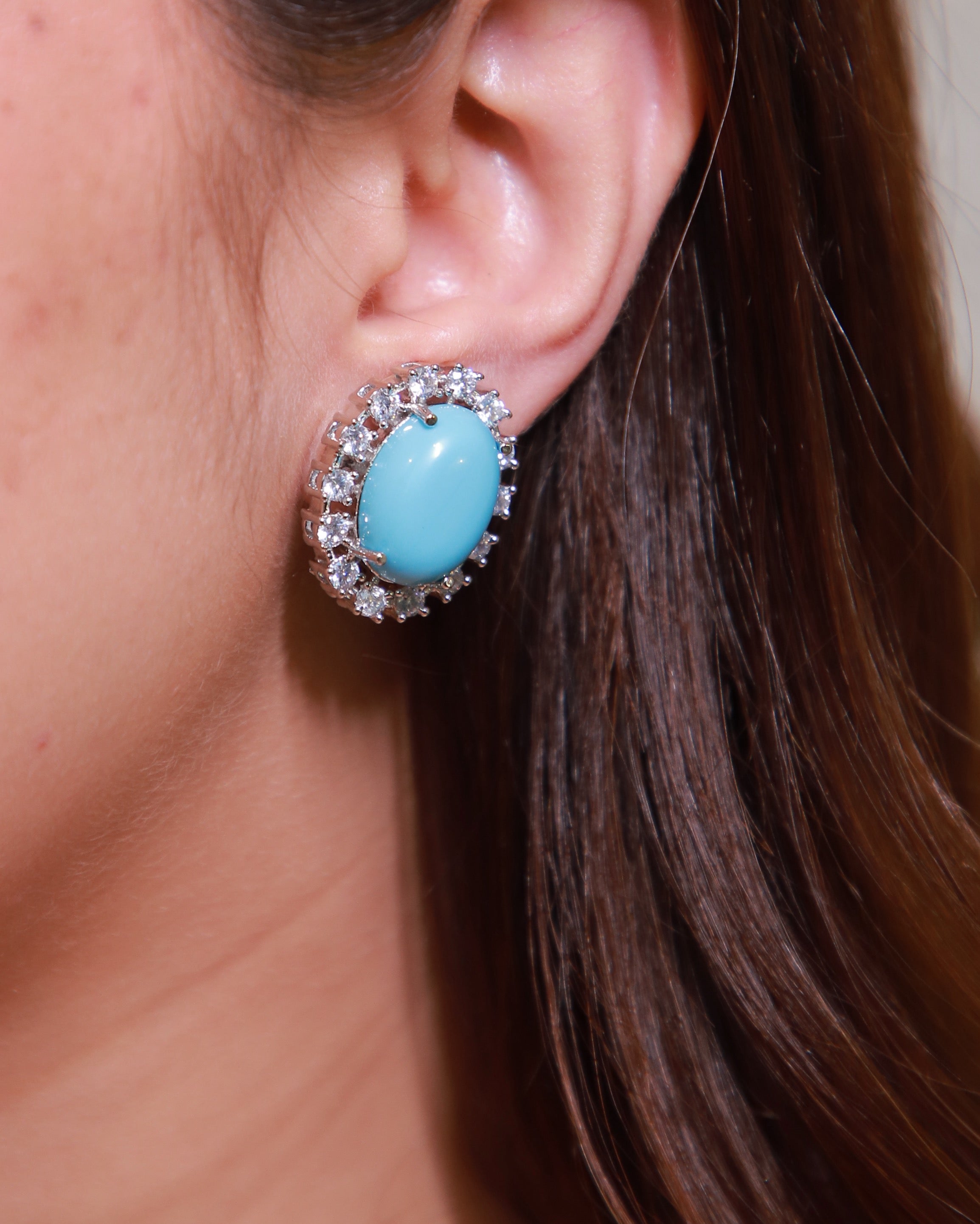 Turquoise Blue American Diamond Stud Earrings