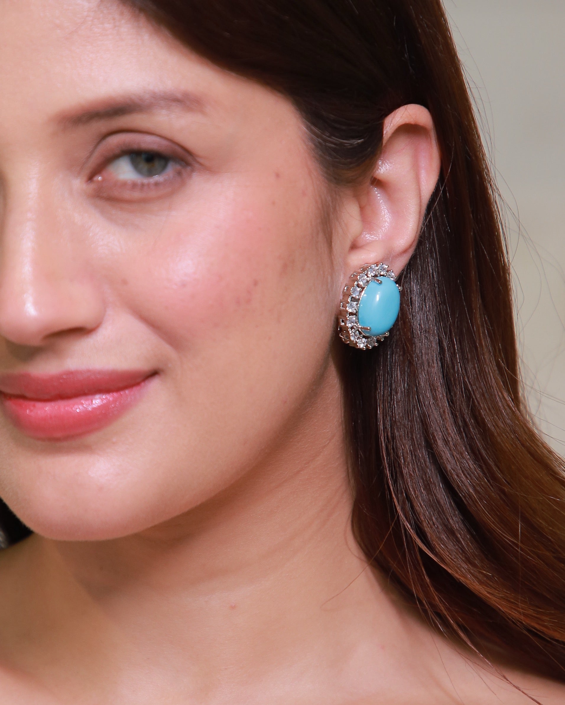 Turquoise Blue American Diamond Stud Earrings