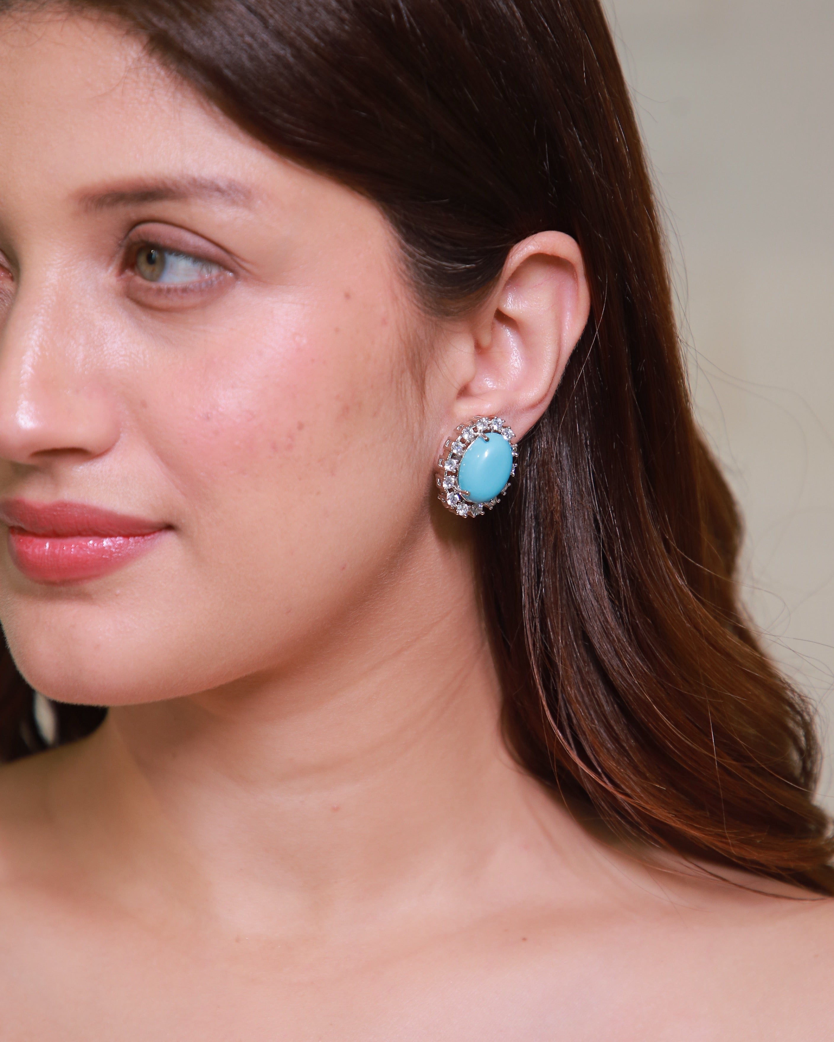 Turquoise Blue American Diamond Stud Earrings