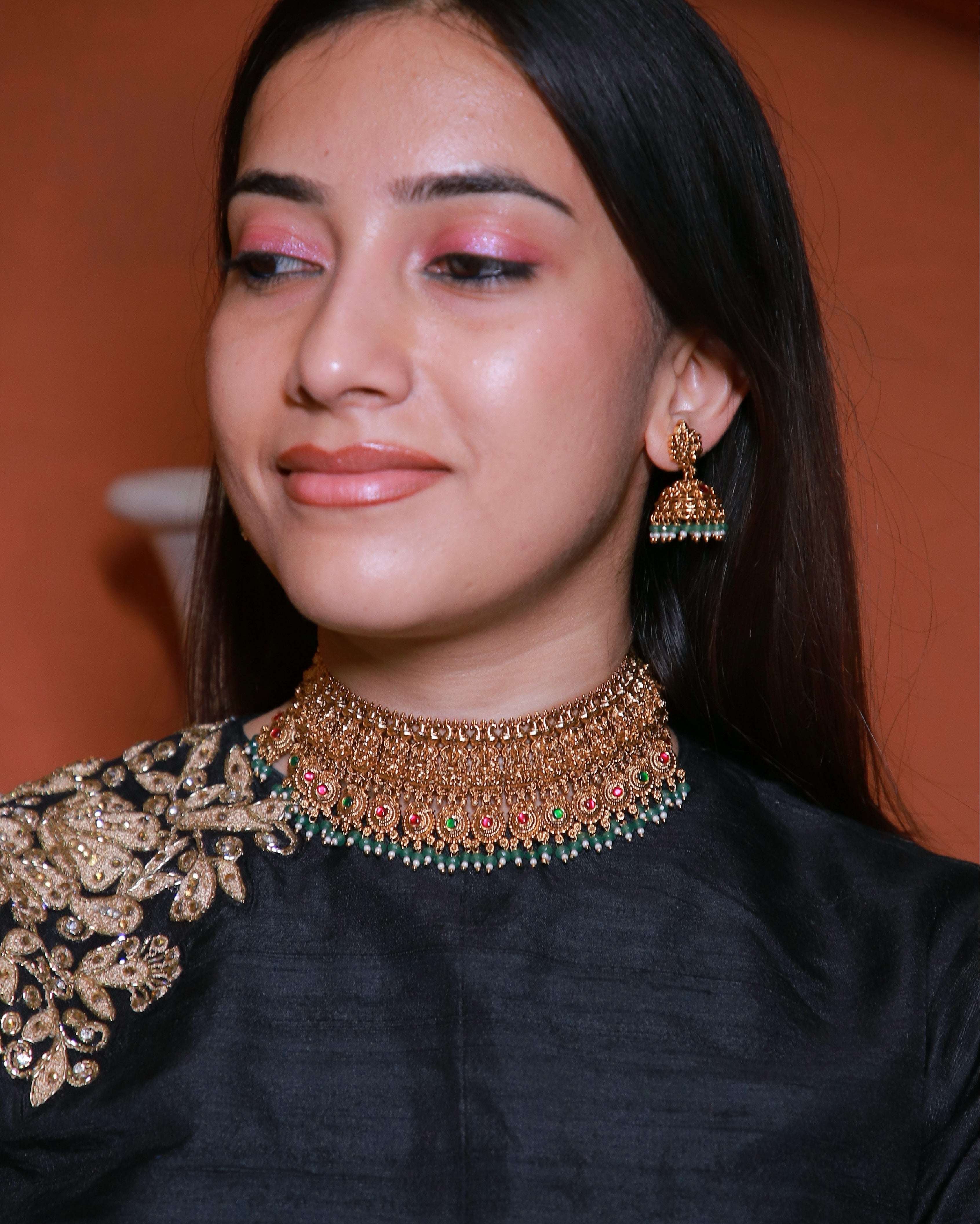 Antique Temple Choker Set with Green Beads