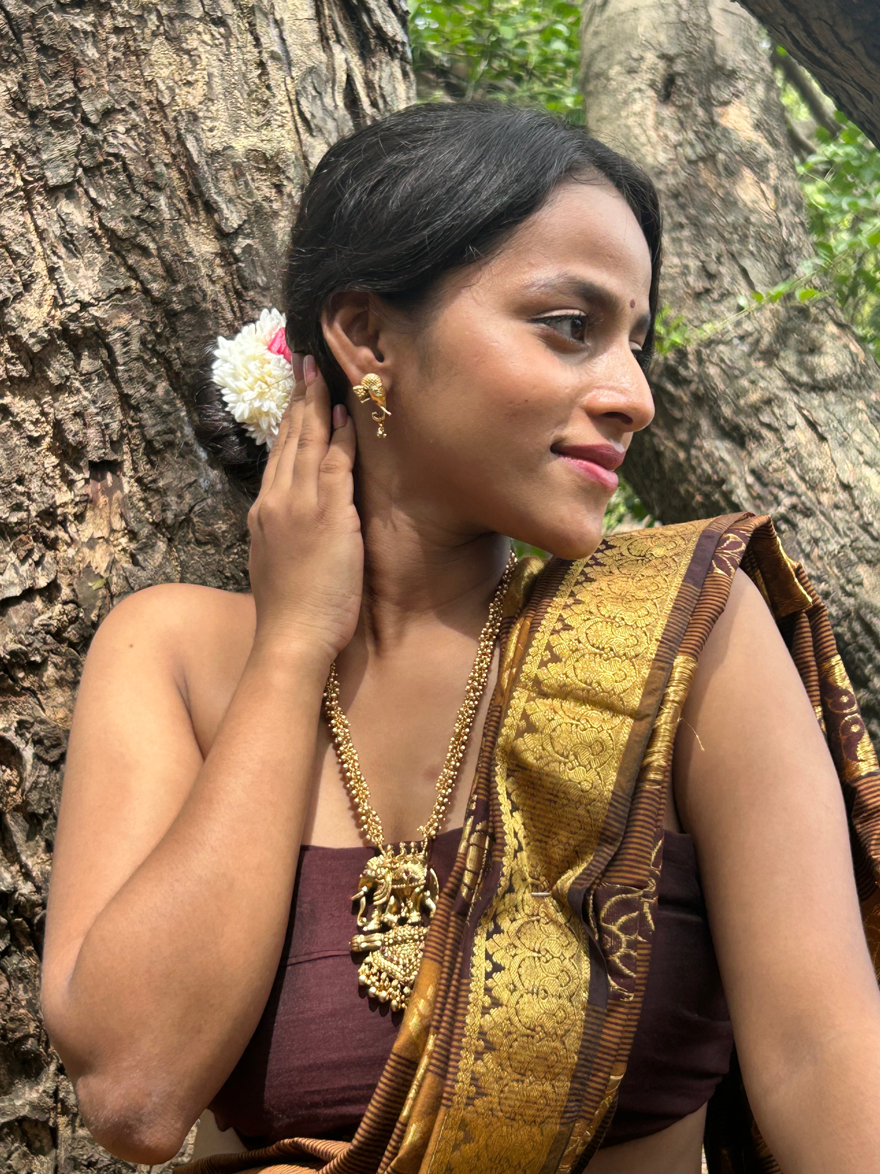 Temple-Inspired Elephant Design Gold-Plated Necklace