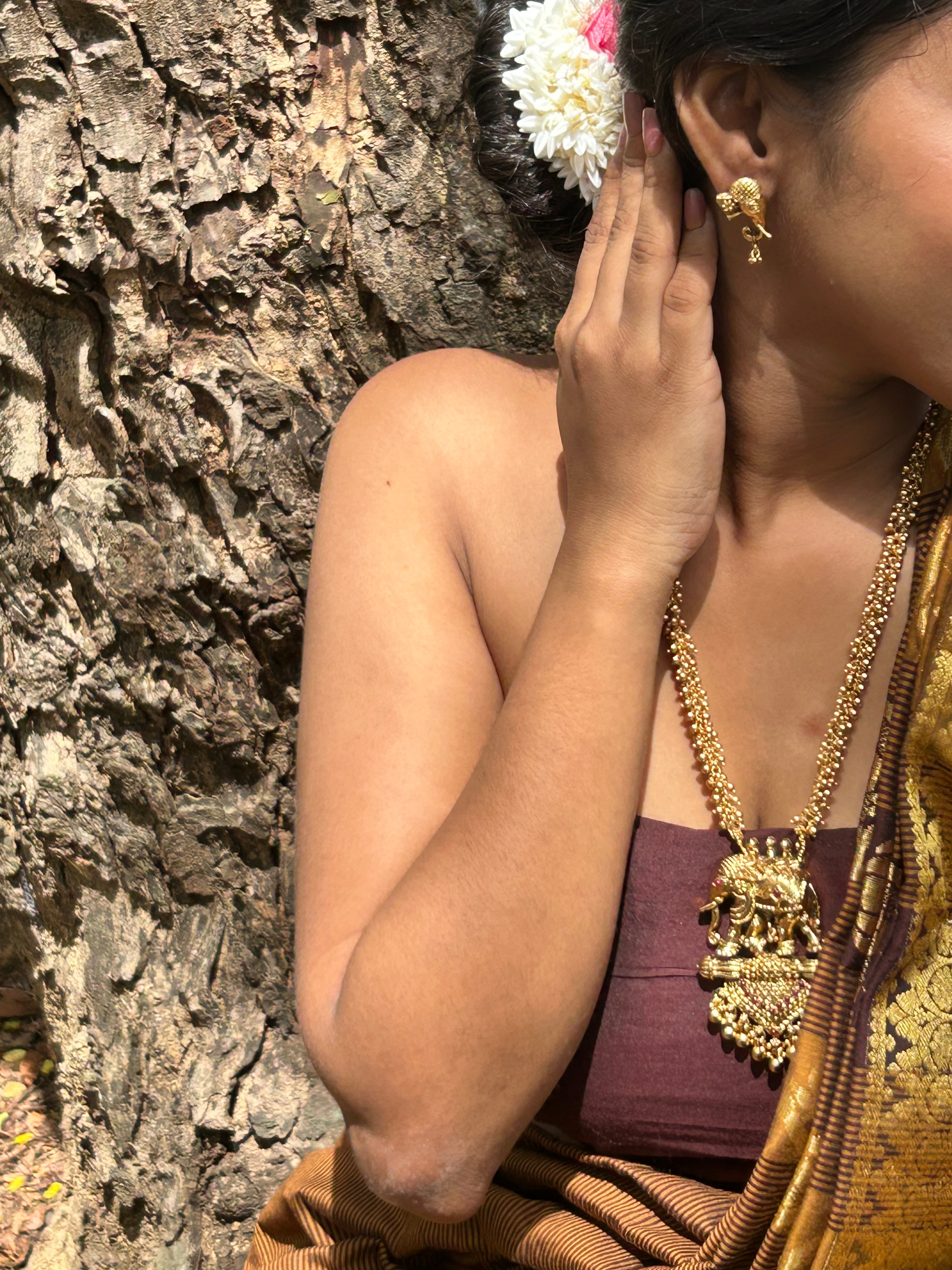 Temple-Inspired Elephant Design Gold-Plated Necklace