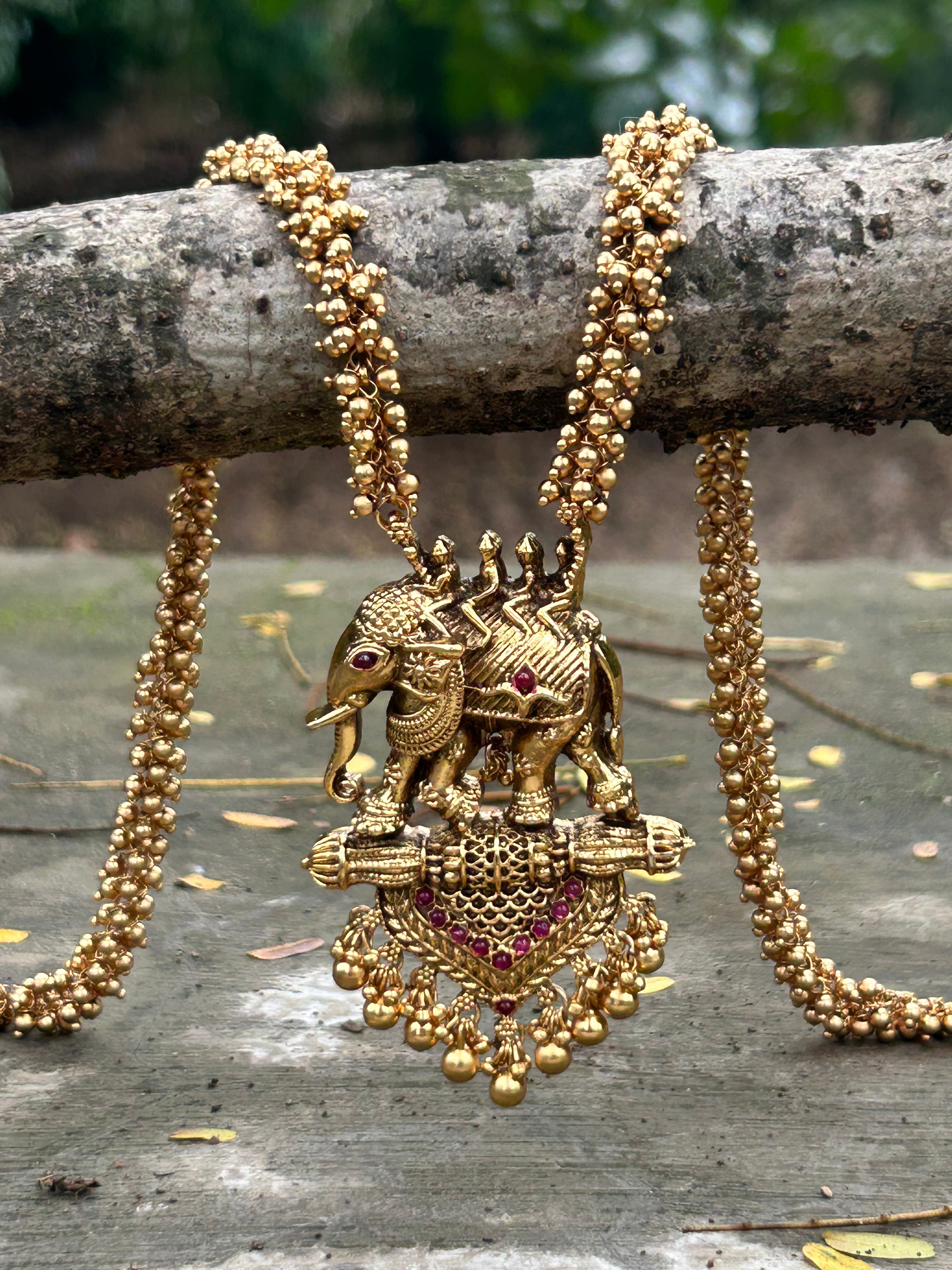 Temple-Inspired Elephant Design Gold-Plated Necklace