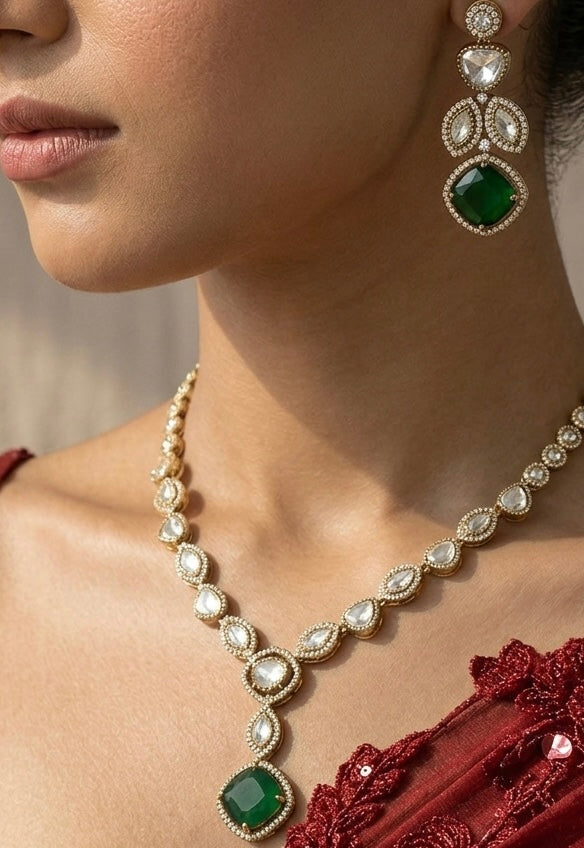 Gorgeous Moissanite Polki Necklace Set: Timeless Elegance