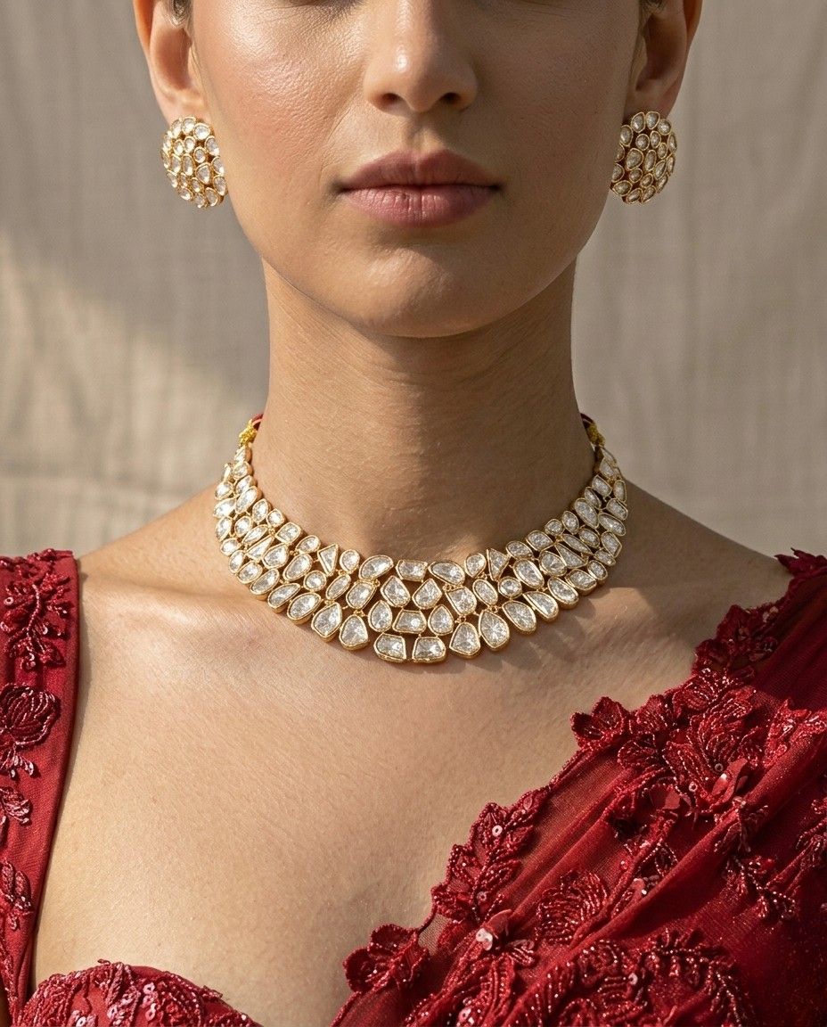 22K Gold Plated Uncut Kundan Choker Set – Royal Bridal Edit
