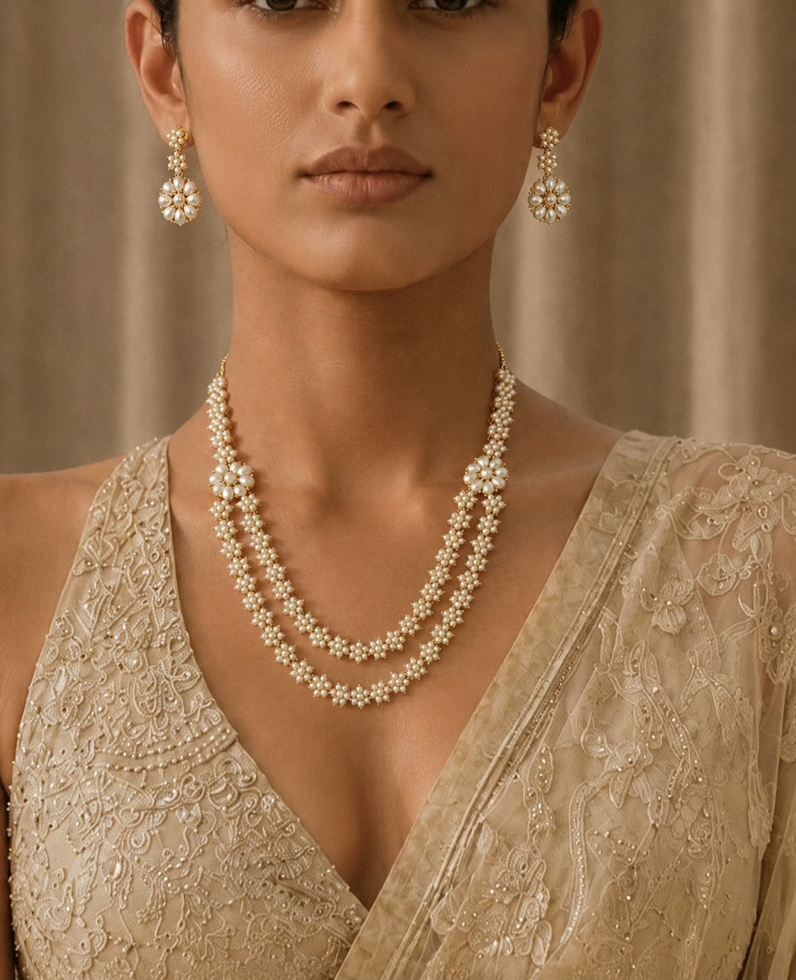 Gold-Plated Two-Layer Pearl Necklace
