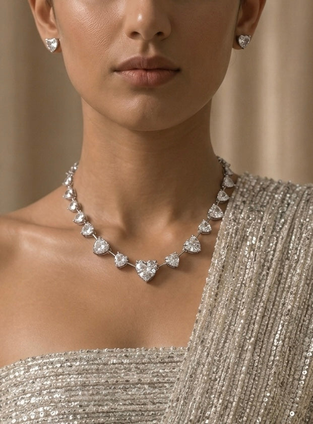 Crystal Heart Tennis Necklace Set – Romantic Luxe Edit