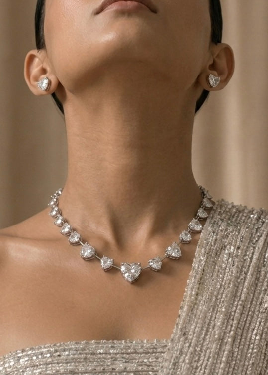 Crystal Heart Tennis Necklace Set – Romantic Luxe Edit