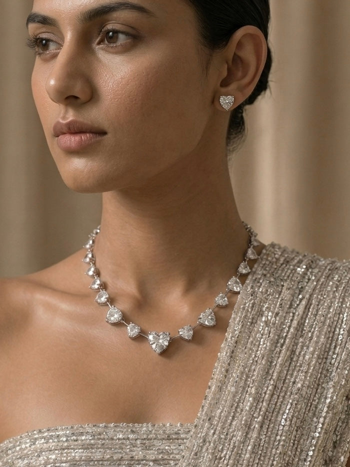Crystal Heart Tennis Necklace Set – Romantic Luxe Edit