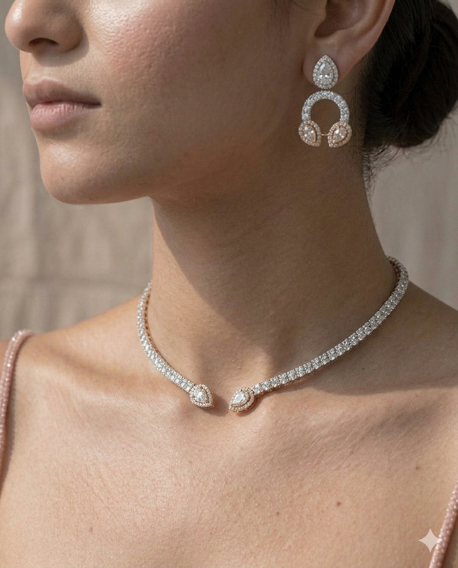 Sleek Crystal-Encrusted Open Choker Set