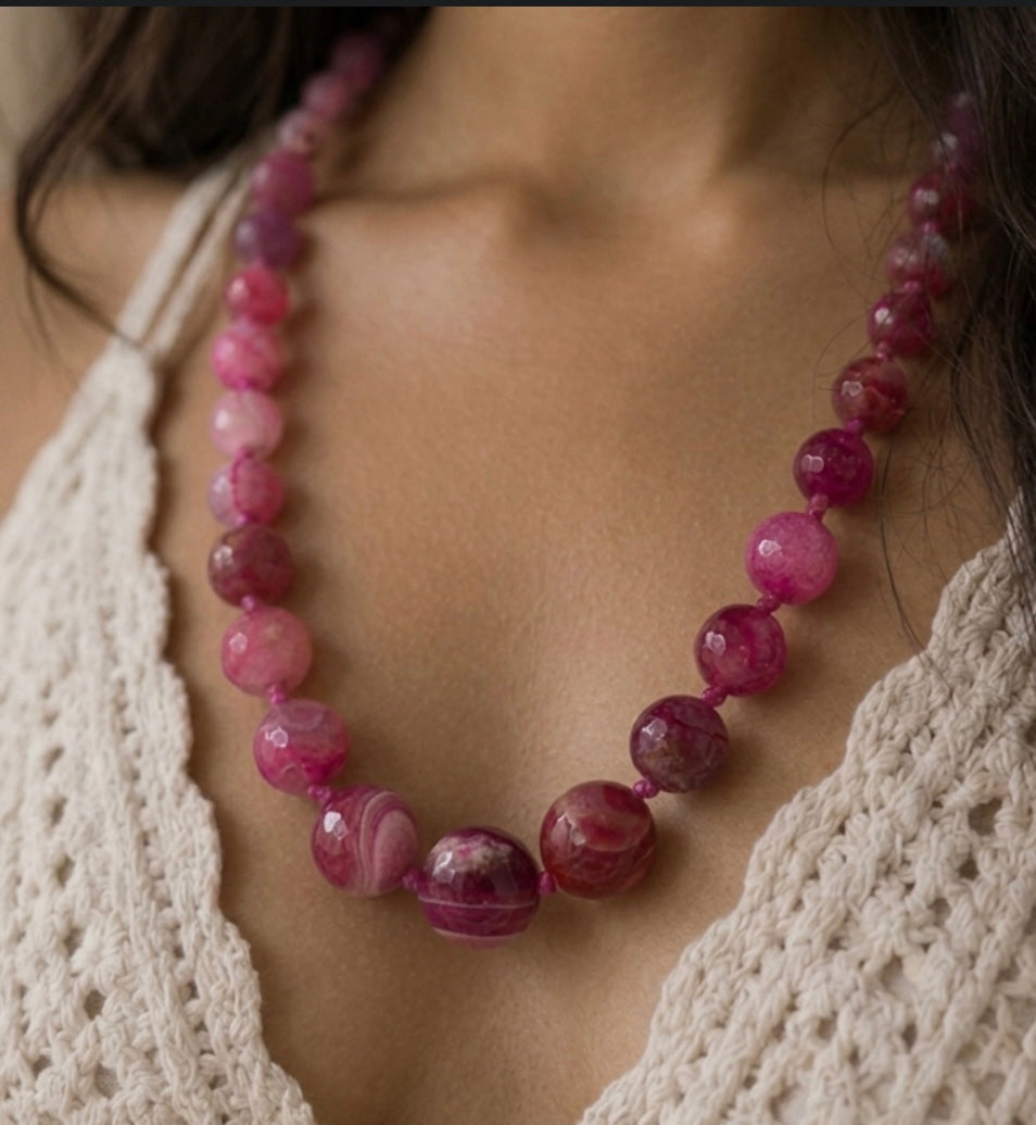 Pink Onyx Semi-Precious Stone Mala Necklace