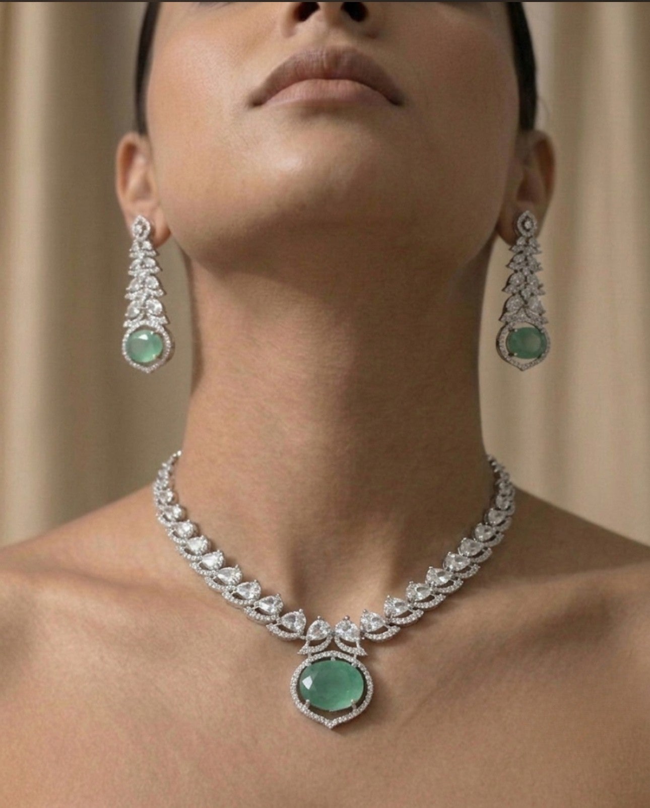 Green Radiance Diamond Halo Jewelry Set